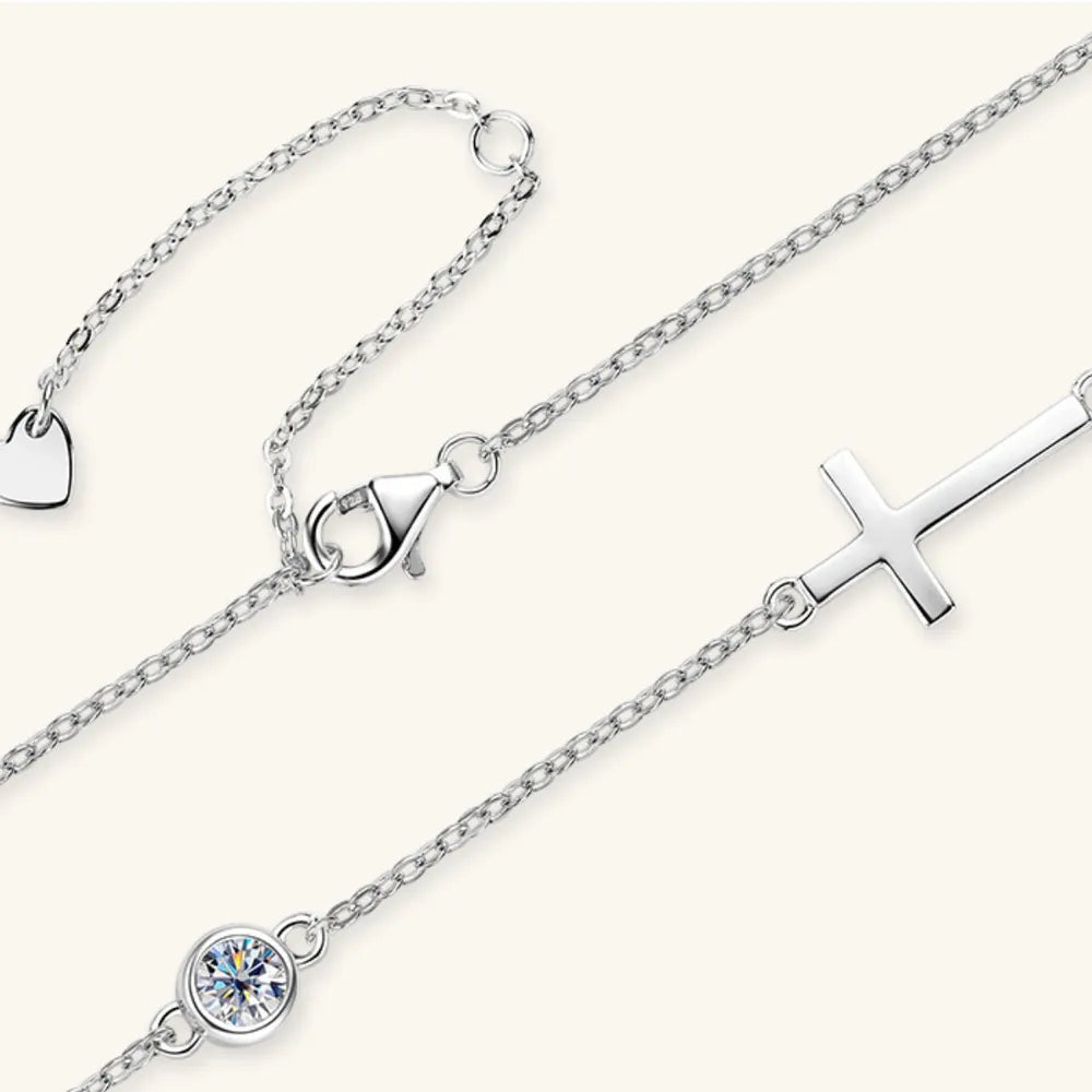 Collier croix en argent sterling 925 et moissanite - Les secrets de Cath