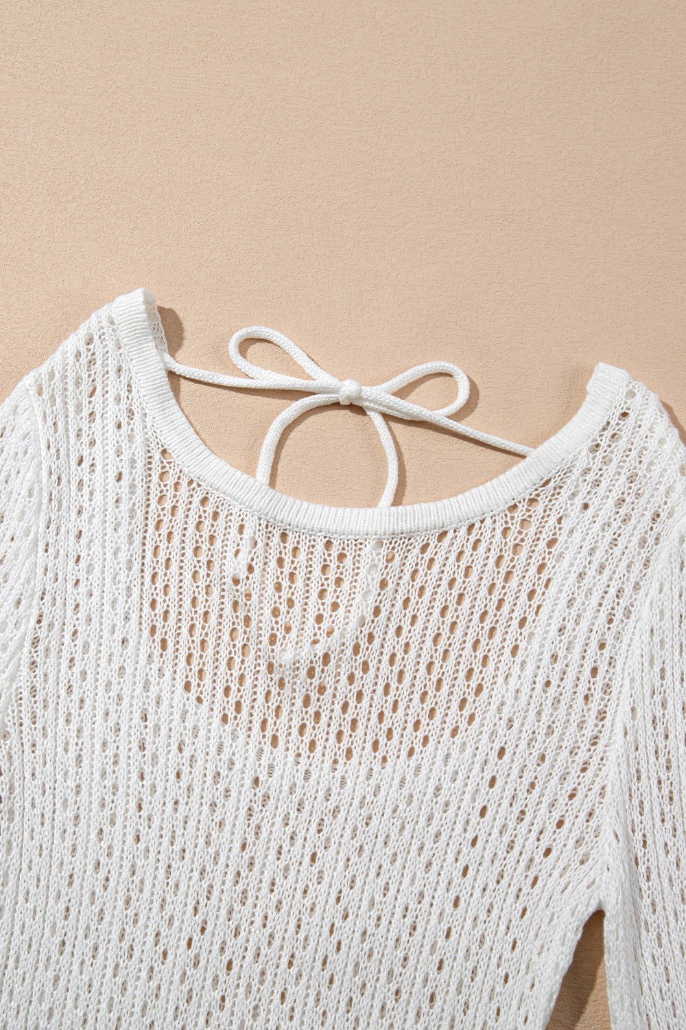 Robe cache-cœur en tricot à manches cloches ajourées et cordon de serrage - Les secrets de Cath
