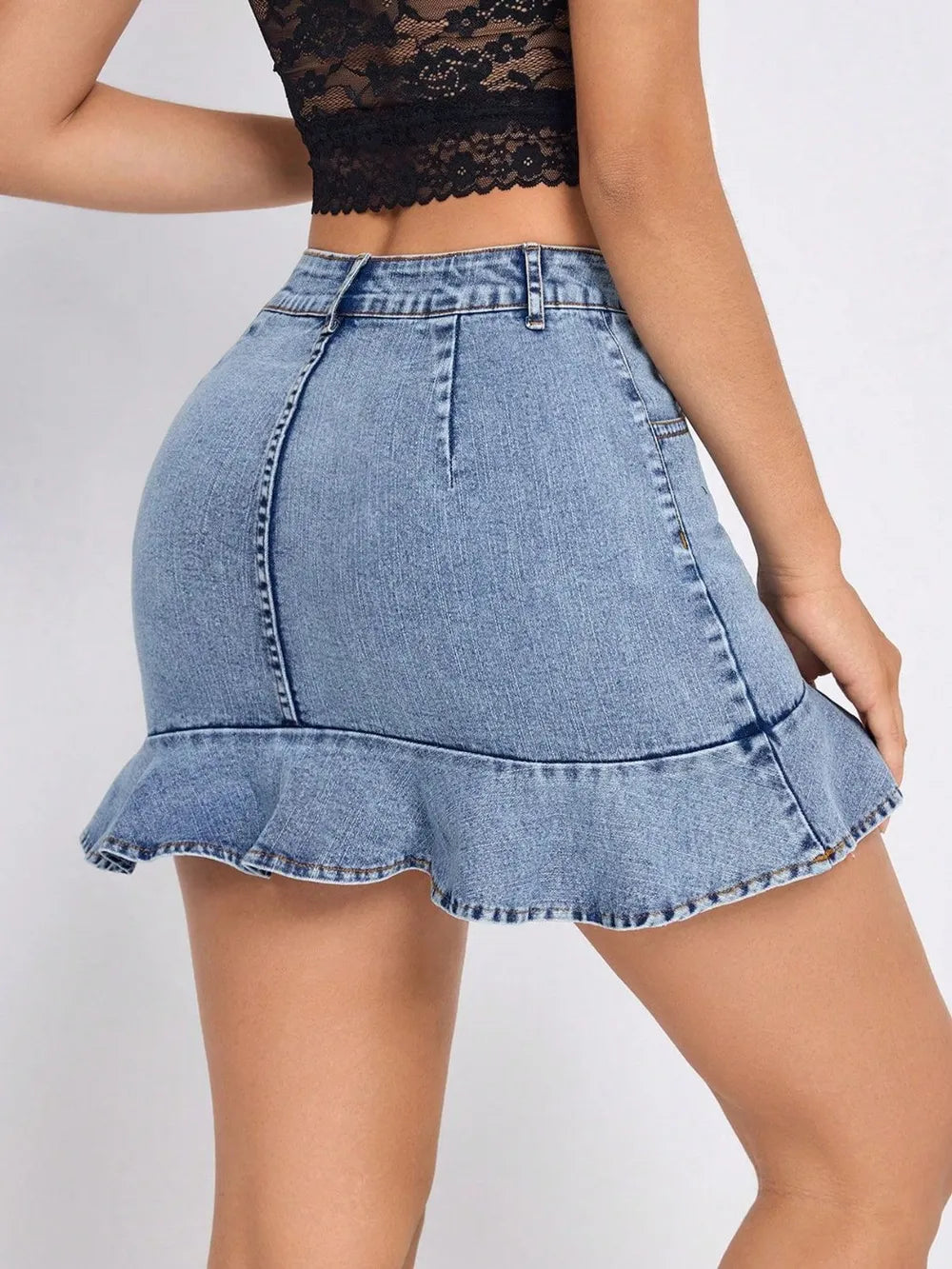 Ruffled Hem Denim Mini Skirt - Les secrets de Cath
