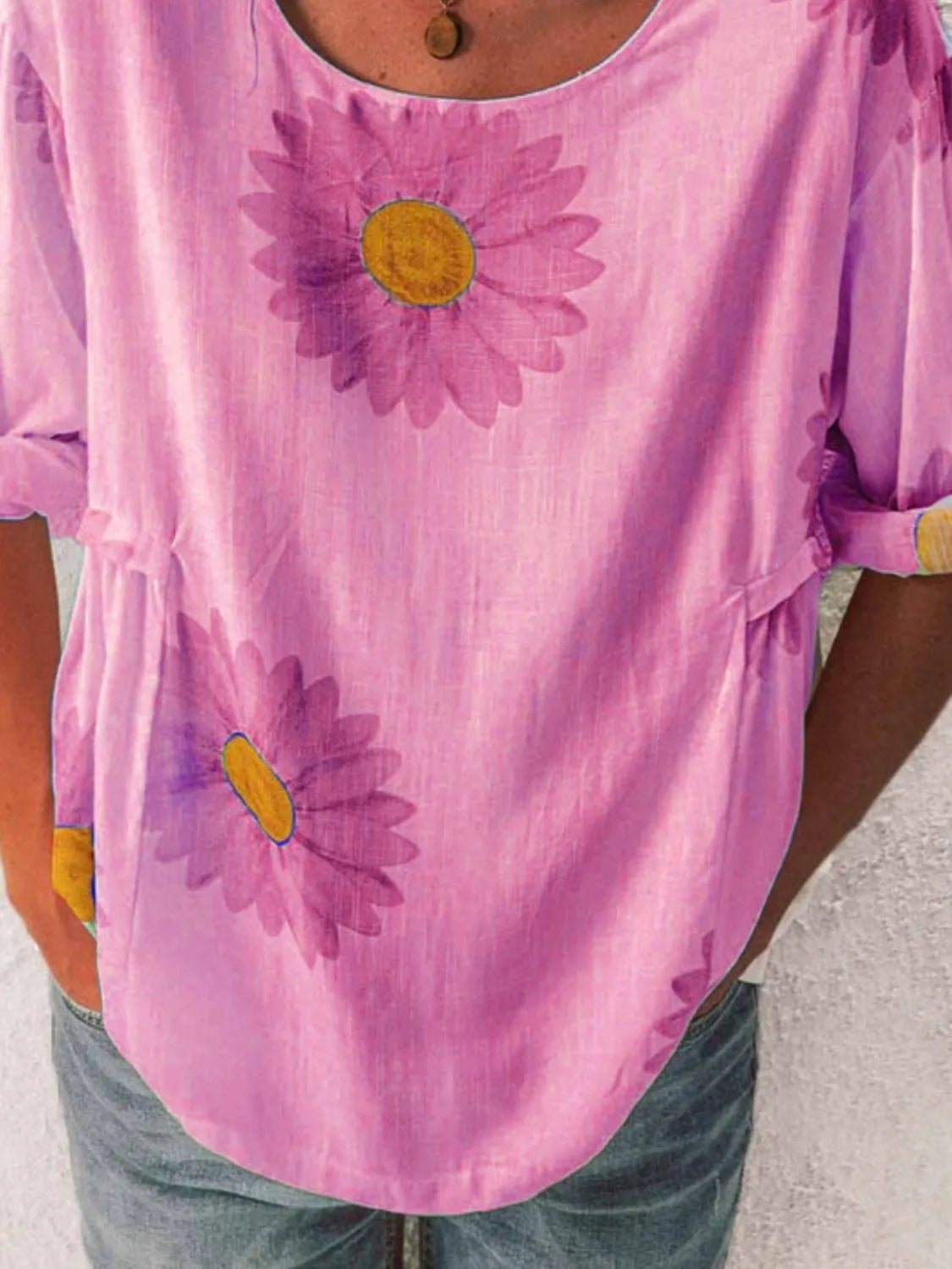 T-shirt à manches courtes et col rond avec imprimé floral - Les secrets de Cath