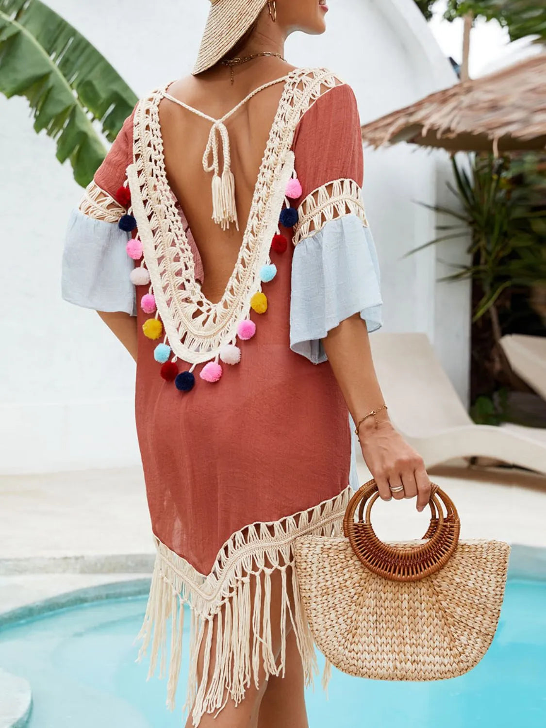 Backless Tassel Hem V-Neck Cover-Up - Les secrets de Cath