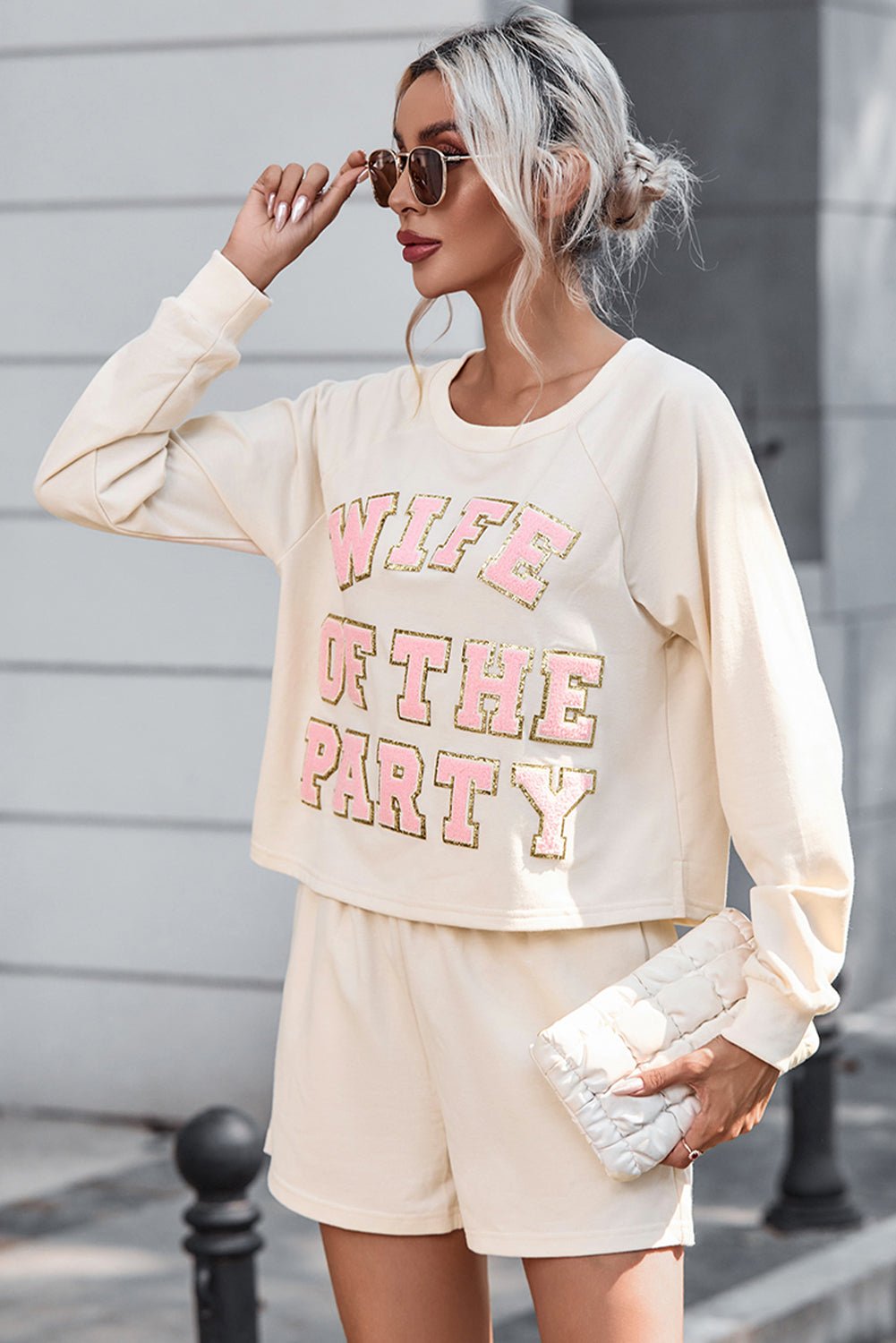 WIFE OF THE PARTY Round Neck Top and Shorts Set - Les secrets de Cath