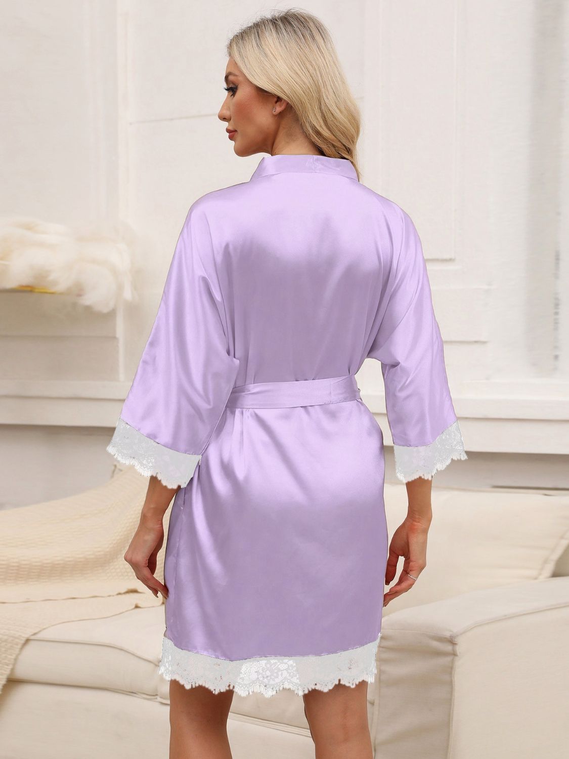 Tied Lace Detail Three-Quarter Sleeve Lounge Nightgown - Les secrets de Cath