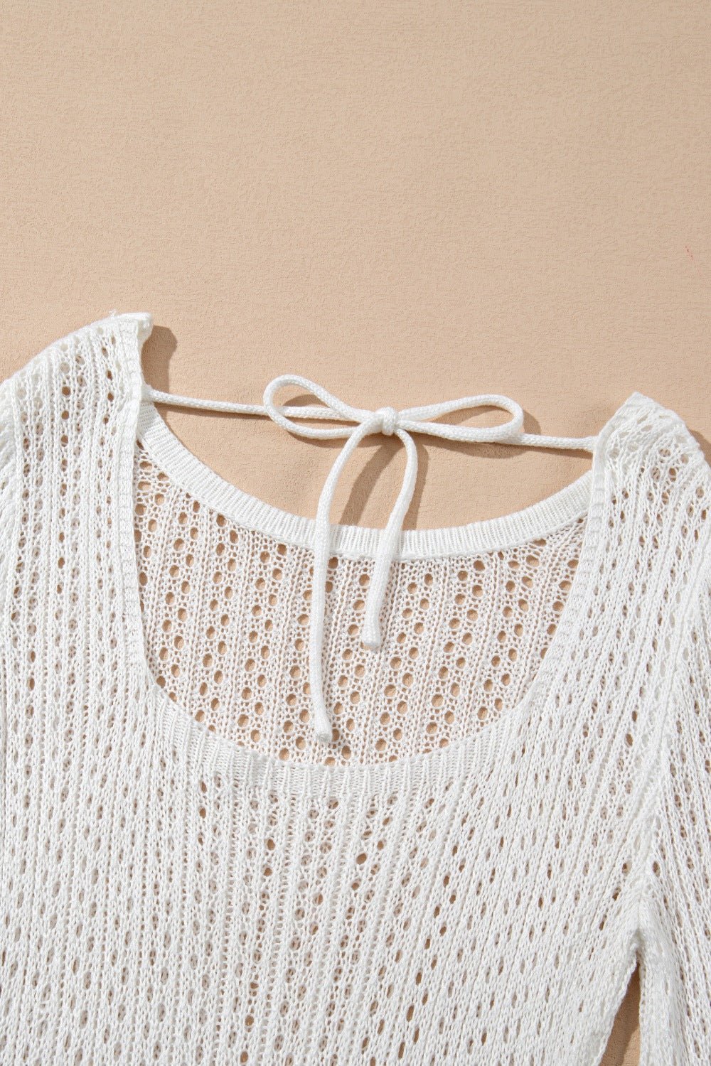 Robe cache-cœur en tricot à manches cloches ajourées et cordon de serrage - Les secrets de Cath