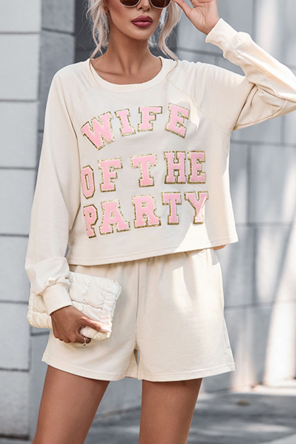WIFE OF THE PARTY Round Neck Top and Shorts Set - Les secrets de Cath