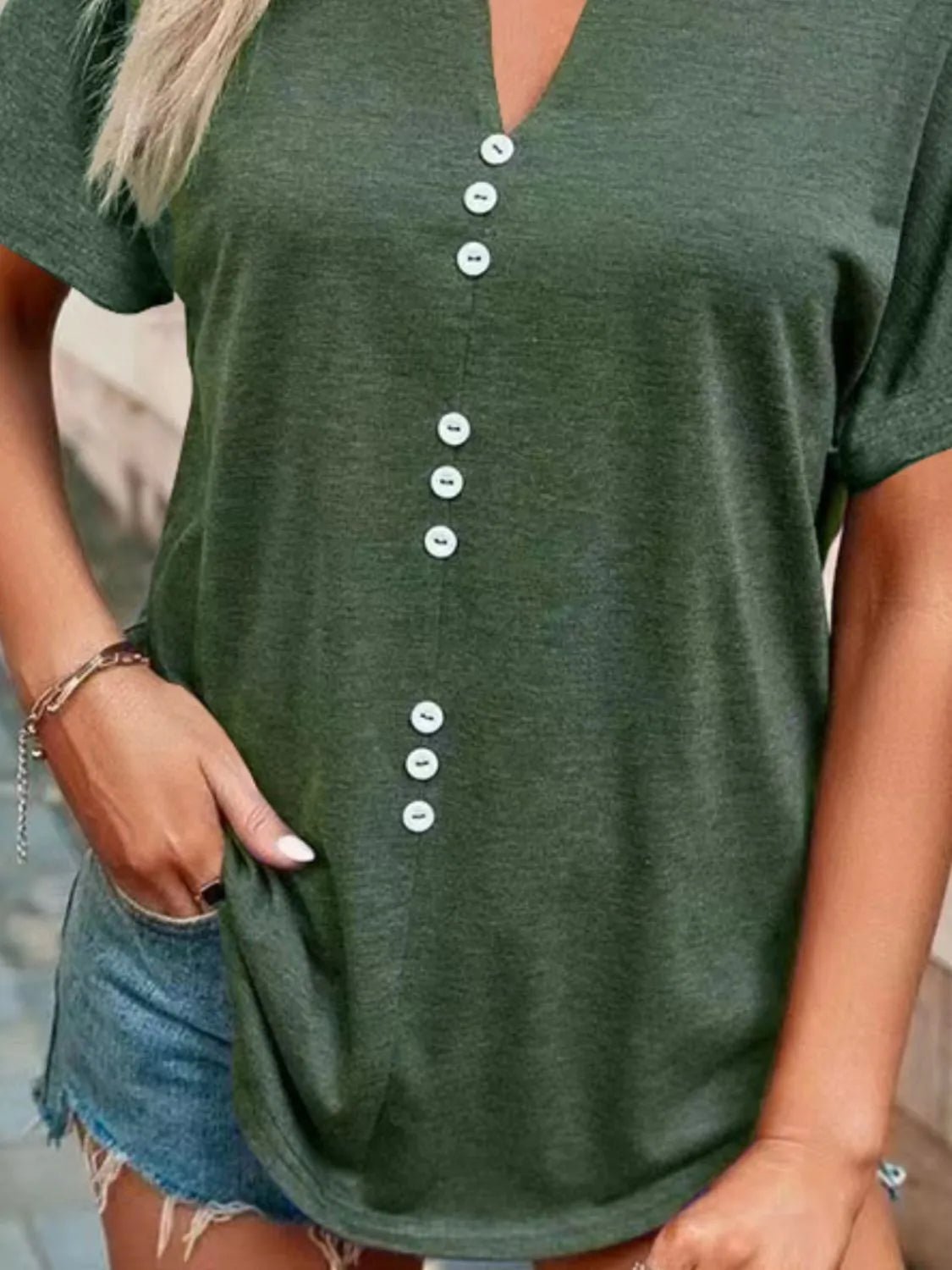 T-shirt à manches courtes cranté grande taille - Les secrets de Cath
