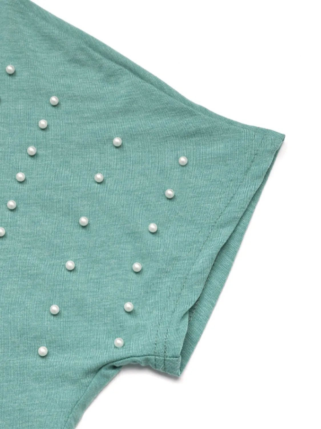 T-shirt à manches courtes et col rond avec détails en perles - Les secrets de Cath
