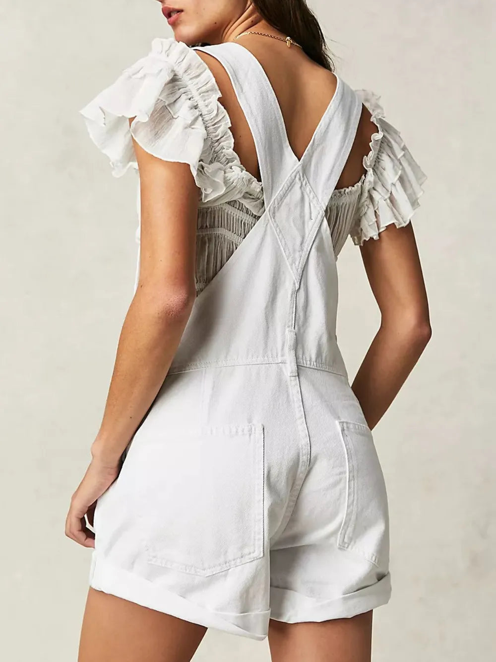 Wide Strap Square Neck Denim Overalls - Les secrets de Cath