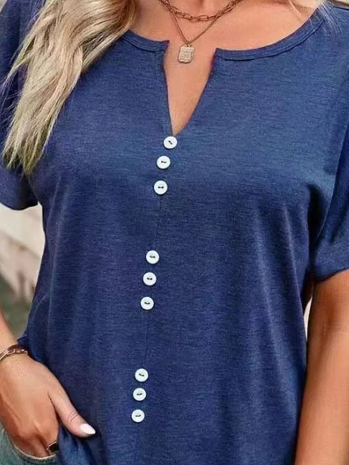 T-shirt à manches courtes cranté grande taille - Les secrets de Cath
