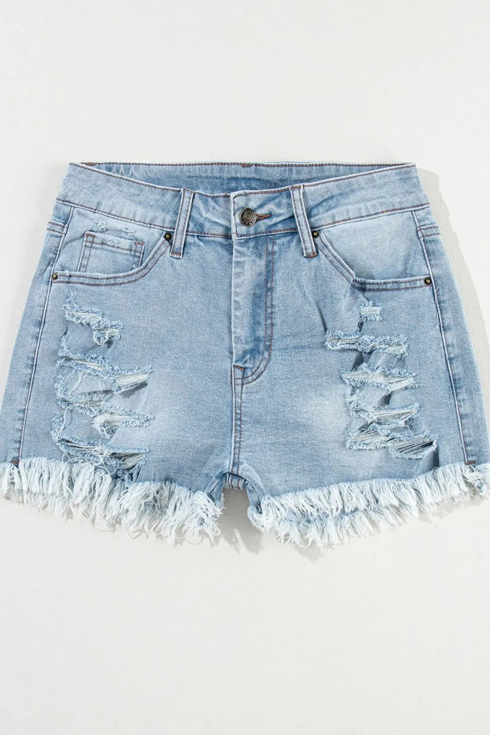 Distressed Raw Hem High Waist Denim Shorts - Les secrets de Cath