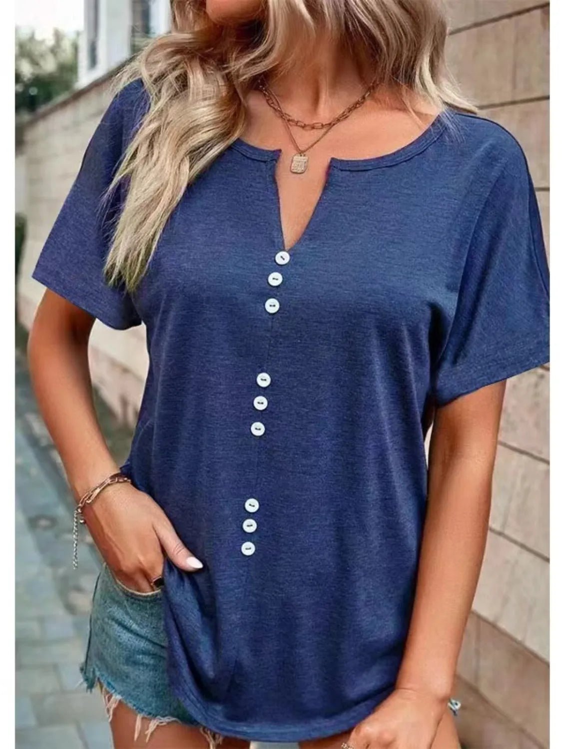 T-shirt à manches courtes cranté grande taille - Les secrets de Cath