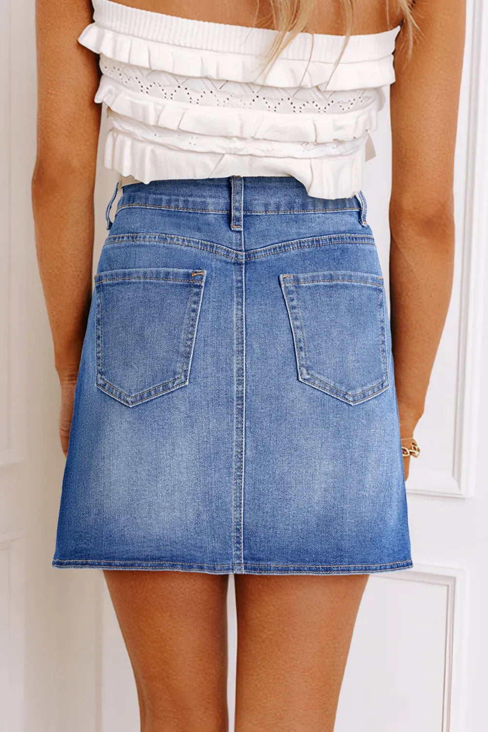 Wrapped Crossed Waist Denim Mini Skirt - Les secrets de Cath