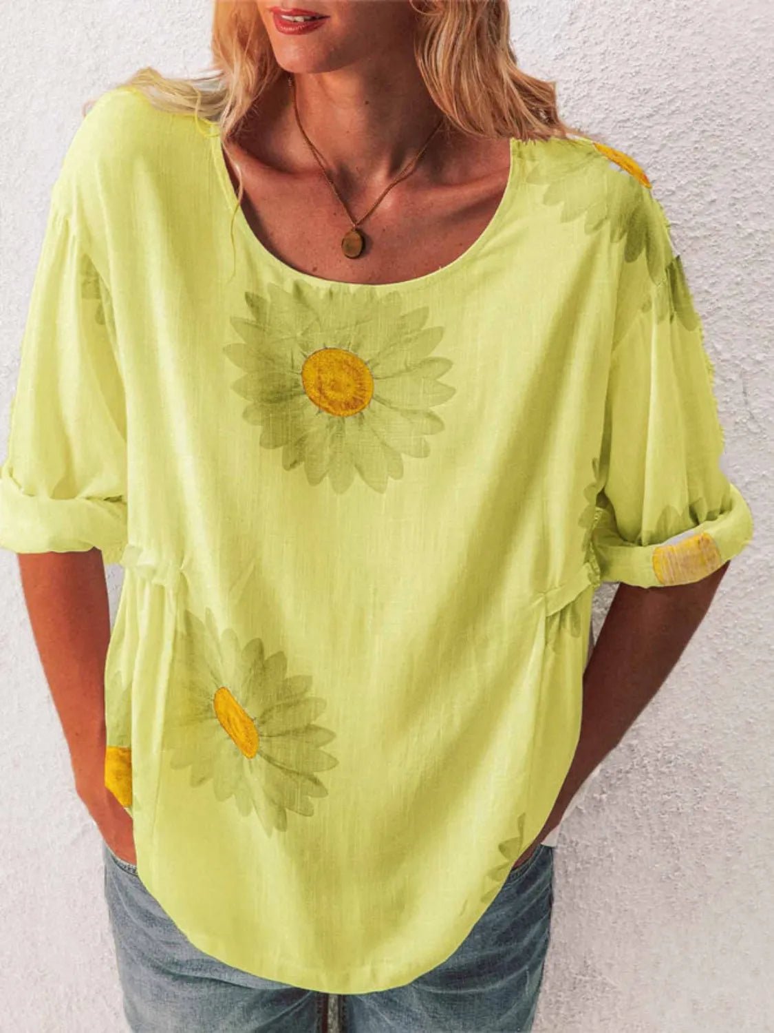 T-shirt à manches courtes et col rond avec imprimé floral - Les secrets de Cath