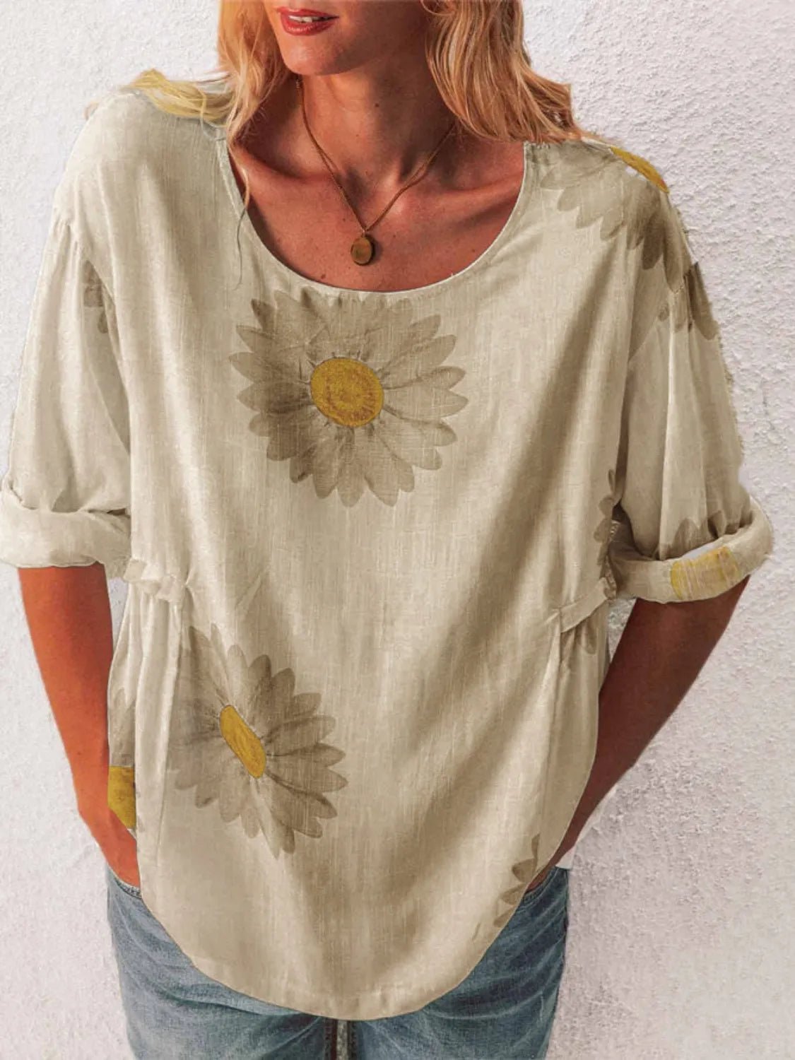 T-shirt à manches courtes et col rond avec imprimé floral - Les secrets de Cath