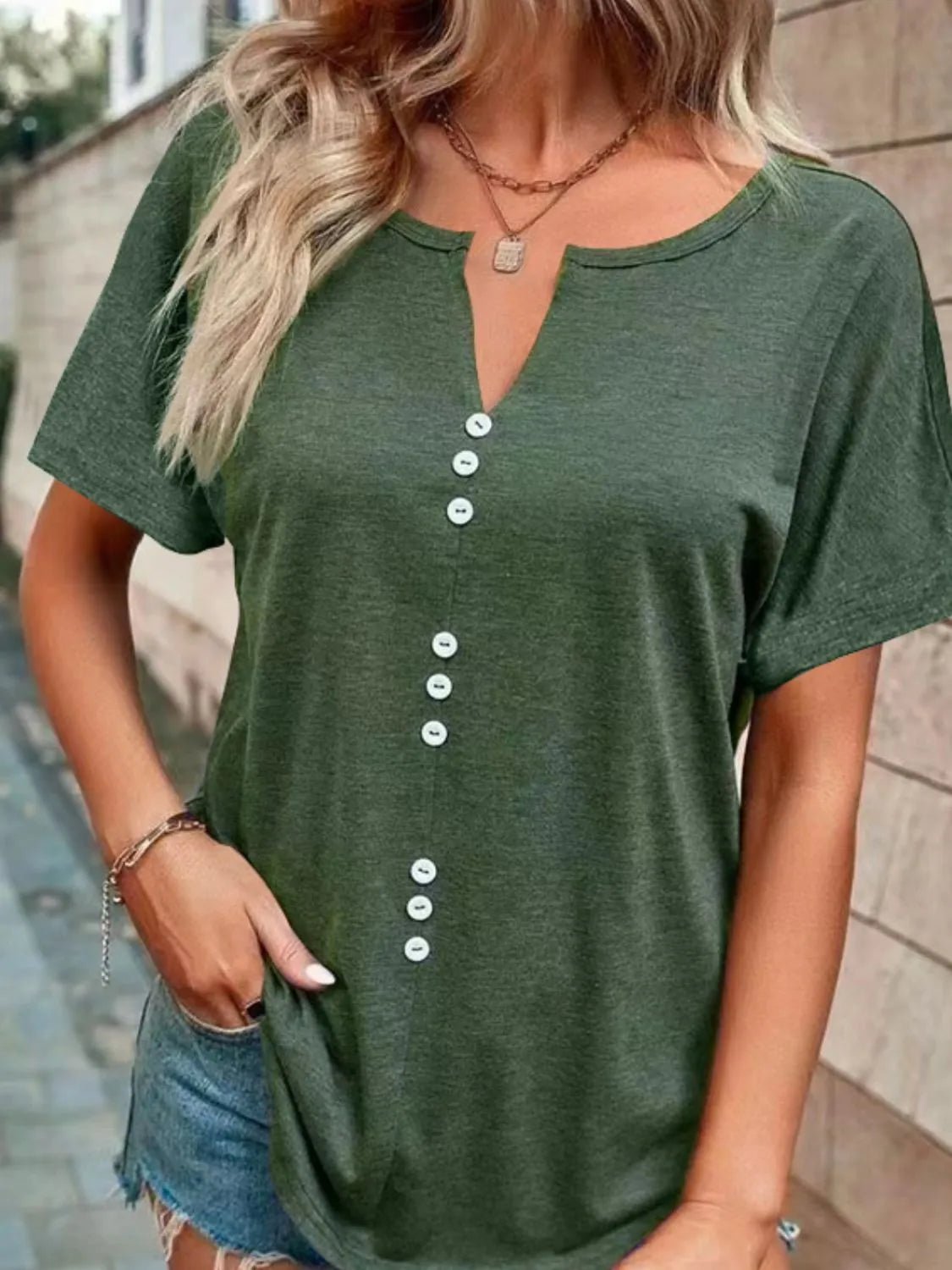 T-shirt à manches courtes cranté grande taille - Les secrets de Cath