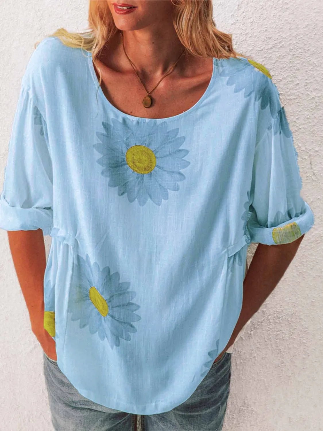 T-shirt à manches courtes et col rond avec imprimé floral - Les secrets de Cath