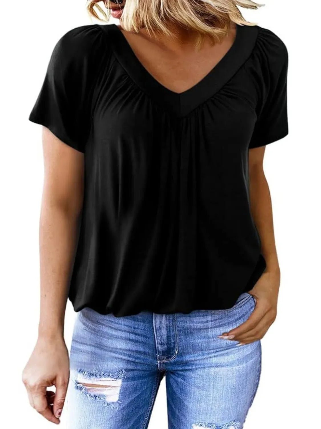 T-shirt à manches courtes et col en V - Les secrets de Cath