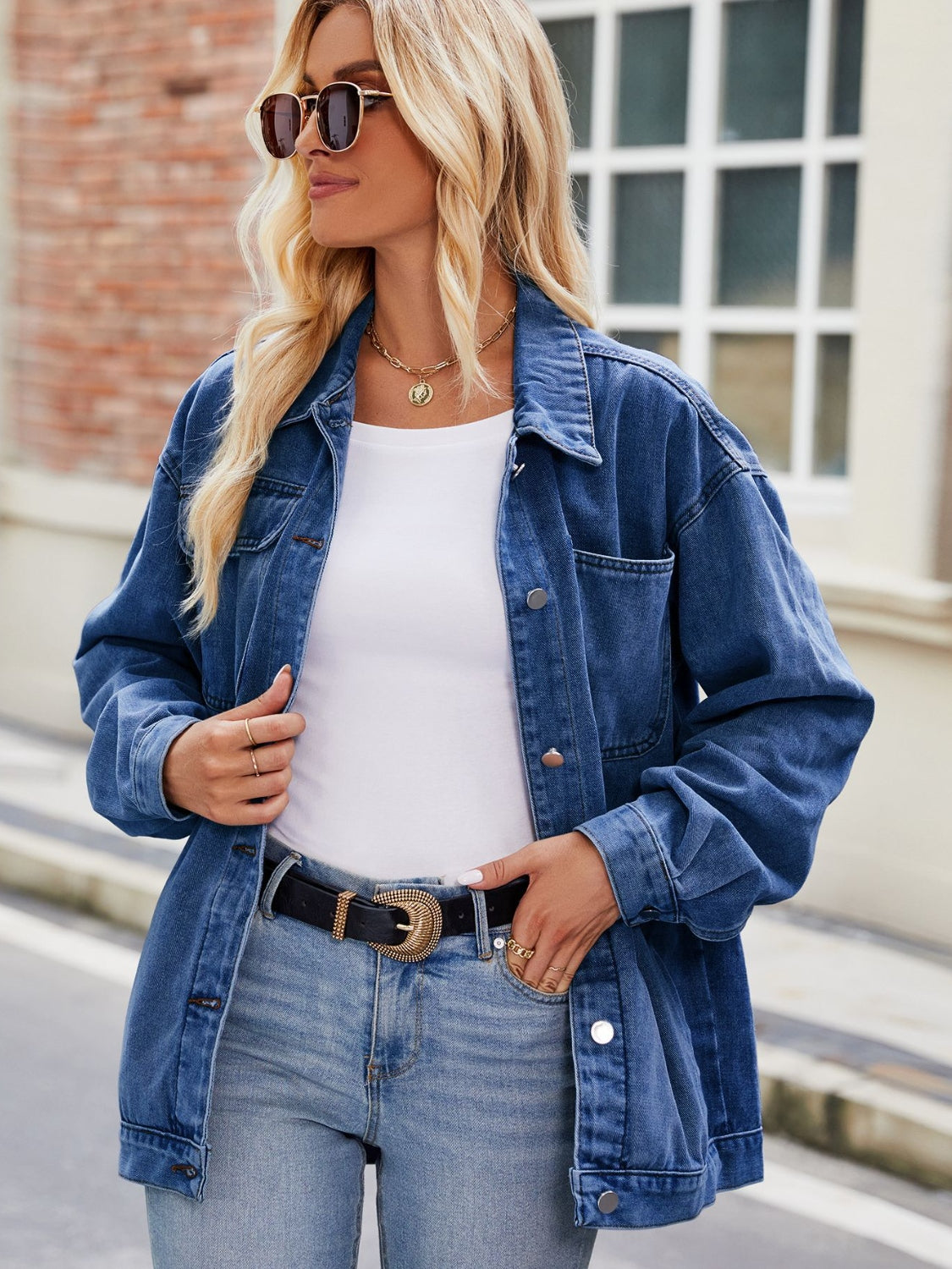 Button Up Denim Jacket with Pockets - Les secrets de Cath