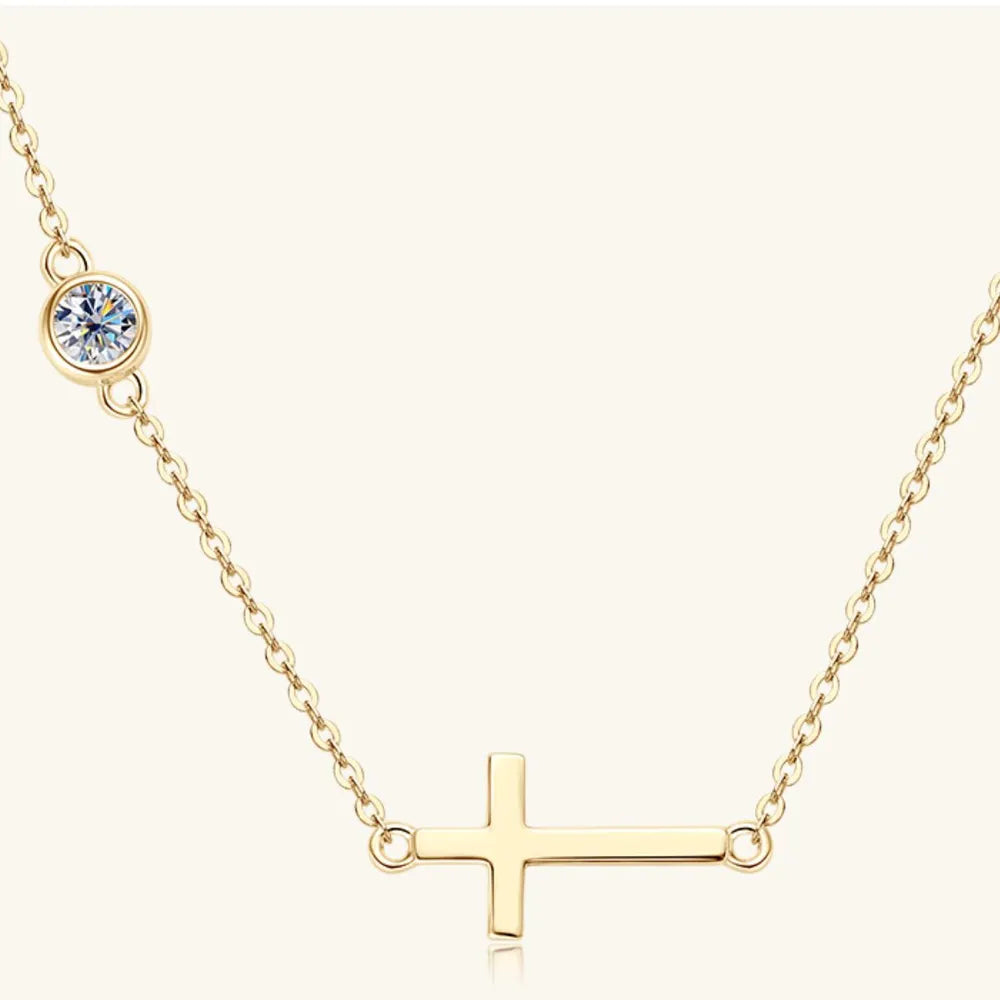Collier croix en argent sterling 925 et moissanite - Les secrets de Cath