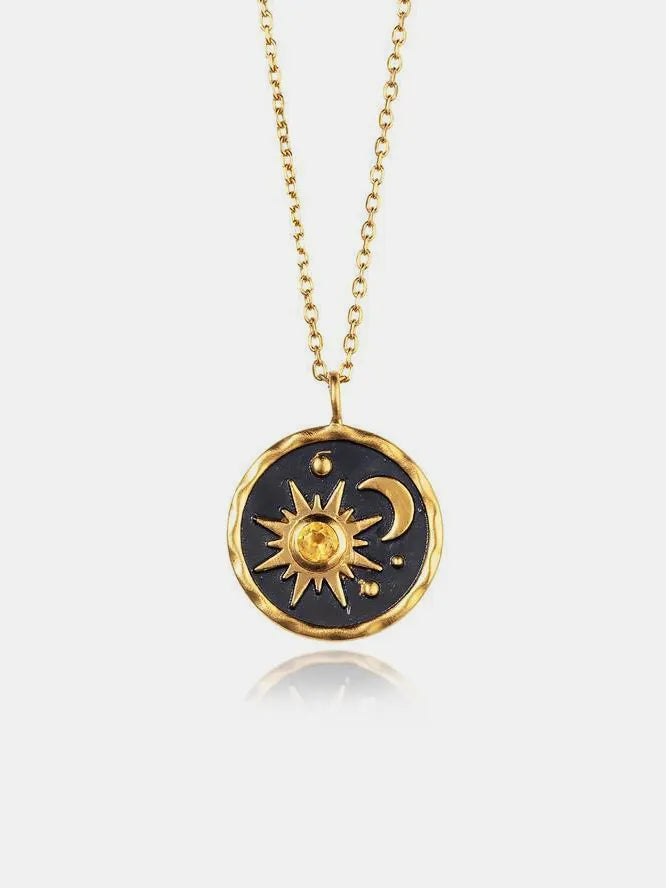Collier soleil et lune en alliage incrusté de zircons - Les secrets de Cath