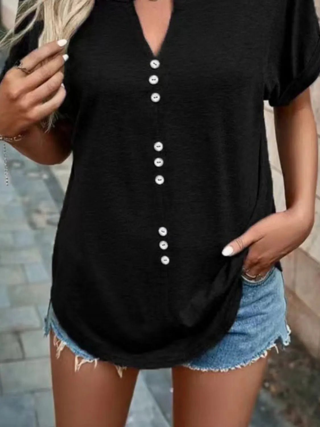T-shirt à manches courtes cranté grande taille - Les secrets de Cath
