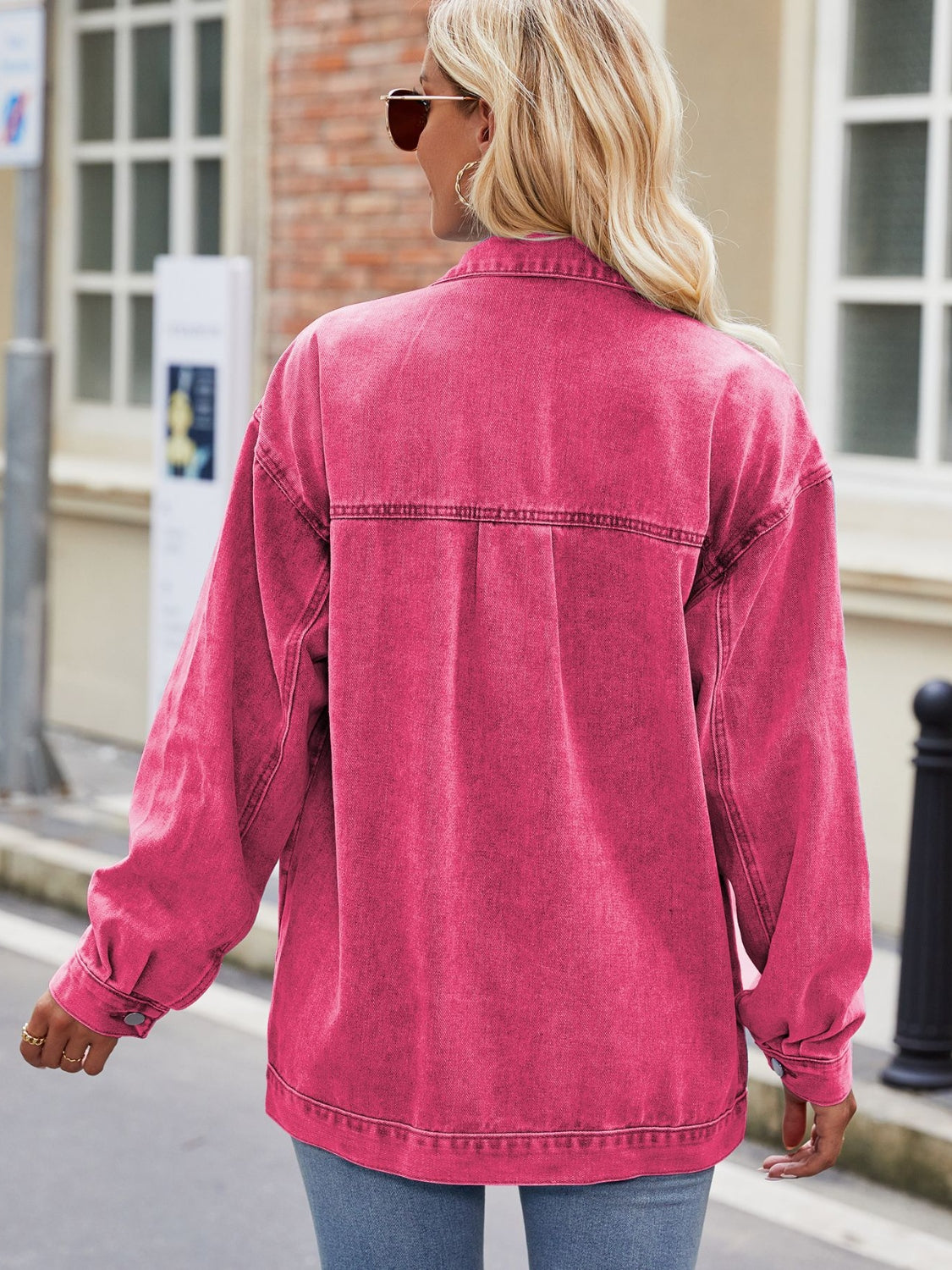 Button Up Denim Jacket with Pockets - Les secrets de Cath