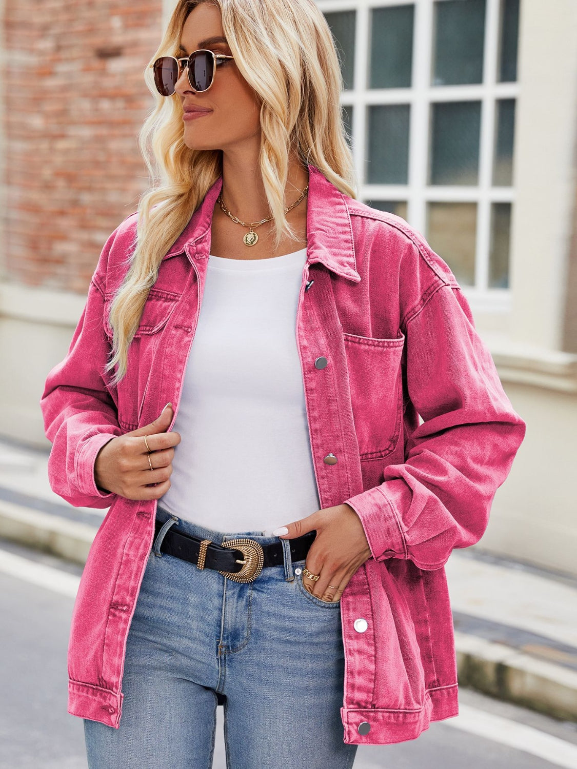 Button Up Denim Jacket with Pockets - Les secrets de Cath