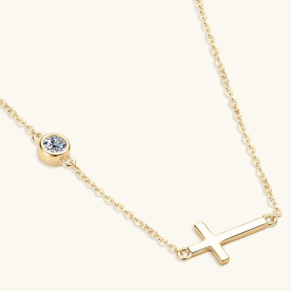 Collier croix en argent sterling 925 et moissanite - Les secrets de Cath