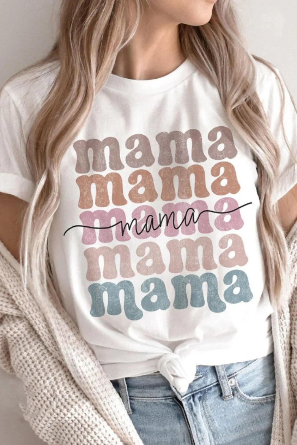 T-shirt ras du cou avec lettres MAMA - Les secrets de Cath