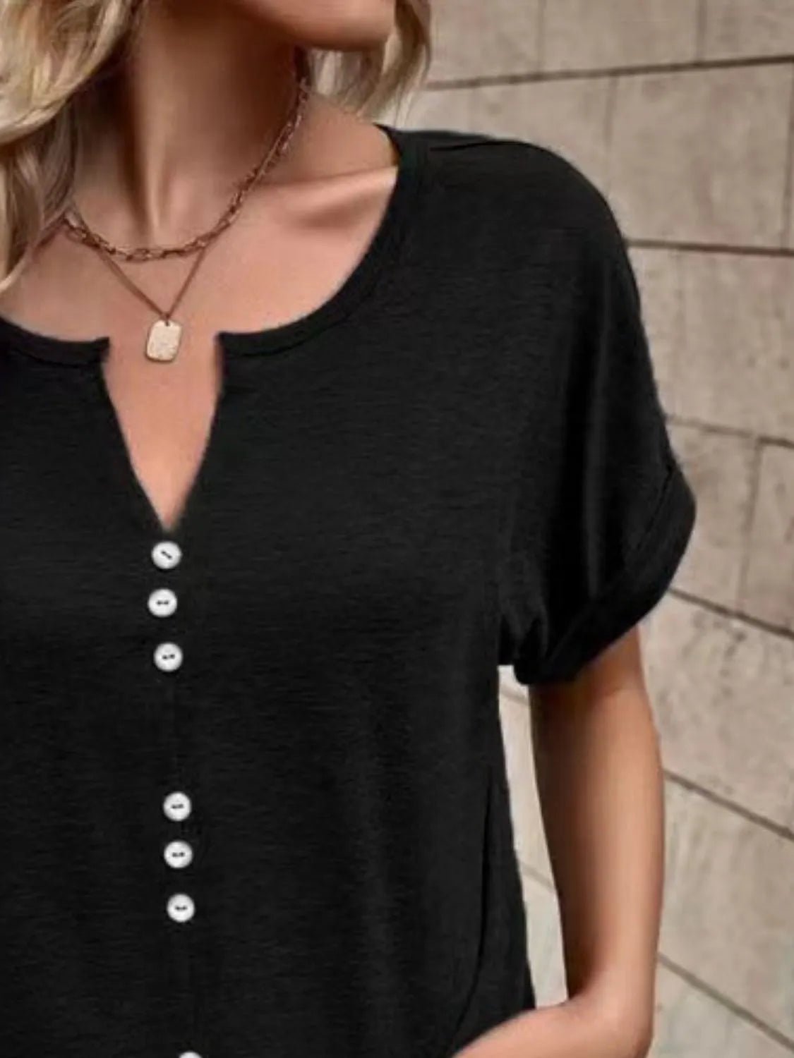 T-shirt à manches courtes cranté grande taille - Les secrets de Cath