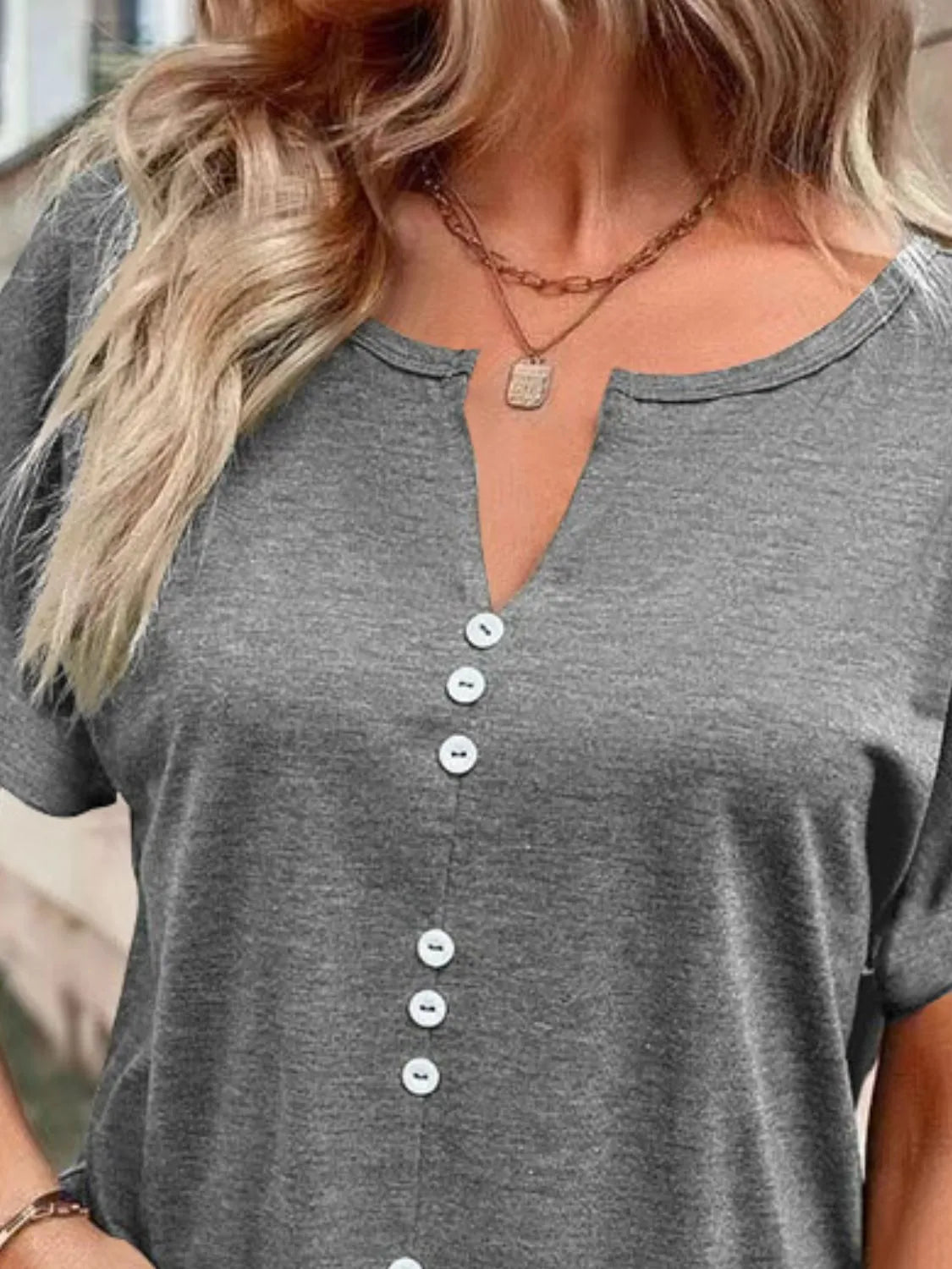T-shirt à manches courtes cranté grande taille - Les secrets de Cath
