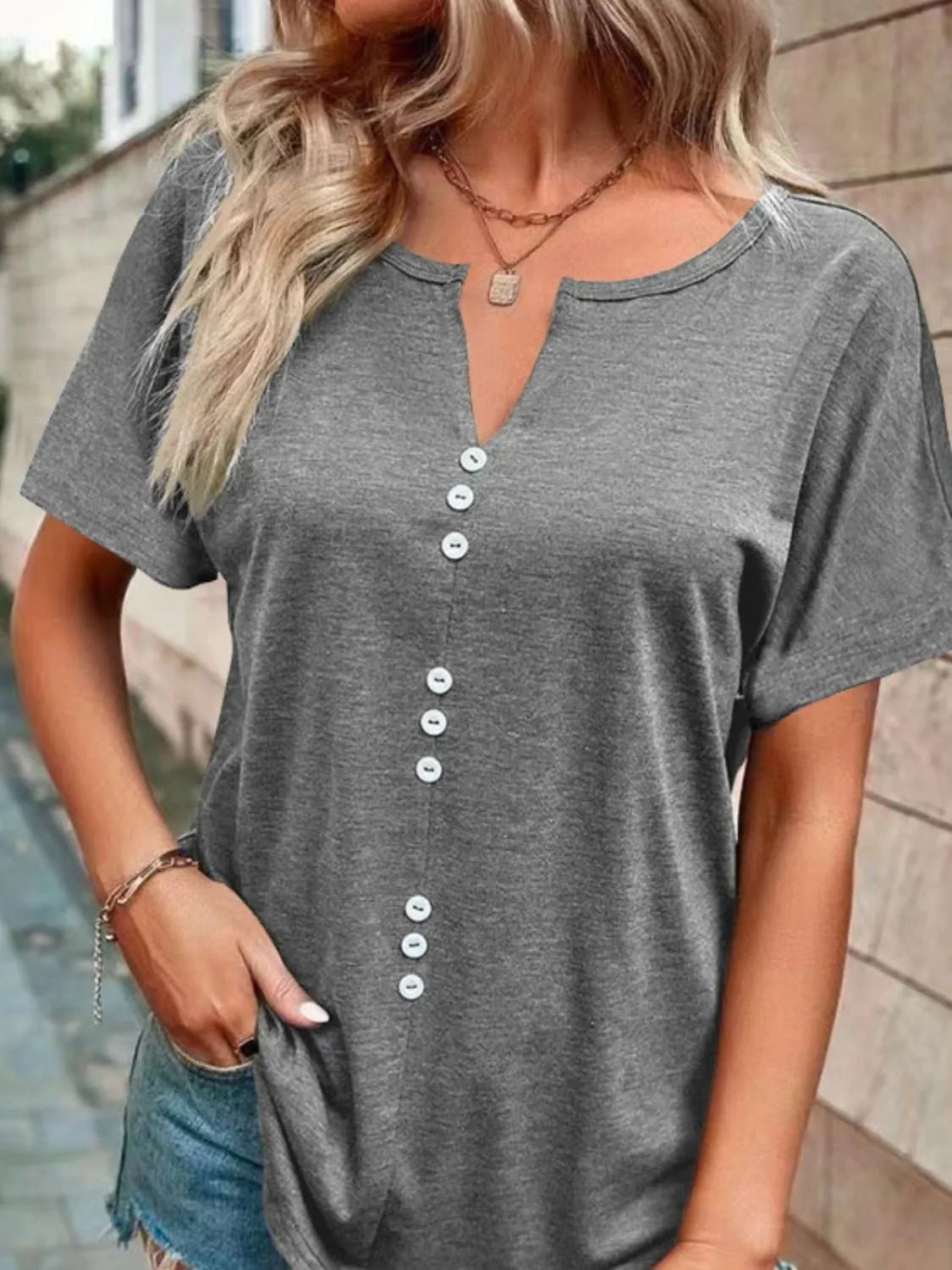 T-shirt à manches courtes cranté grande taille - Les secrets de Cath