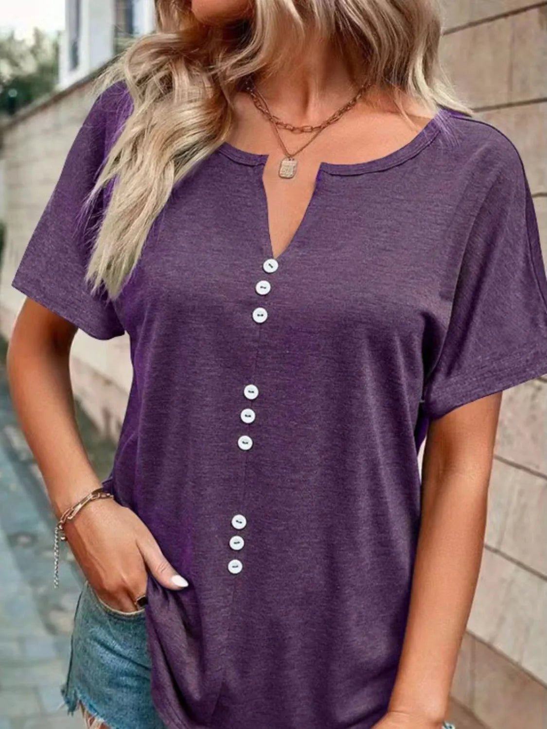 T-shirt à manches courtes cranté grande taille - Les secrets de Cath