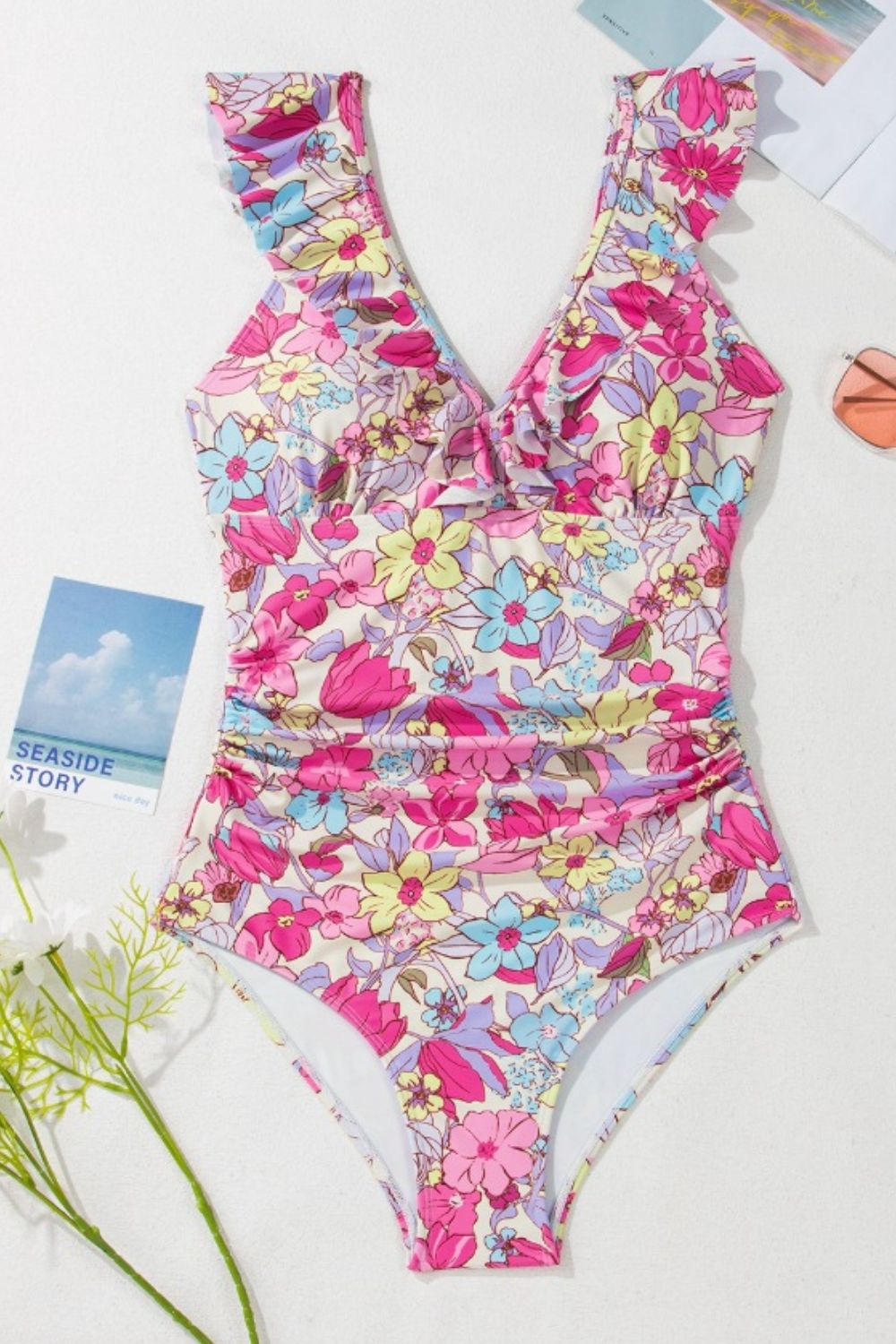 Maillot de bain une pièce gainant à volants floraux - Les secrets de Cath