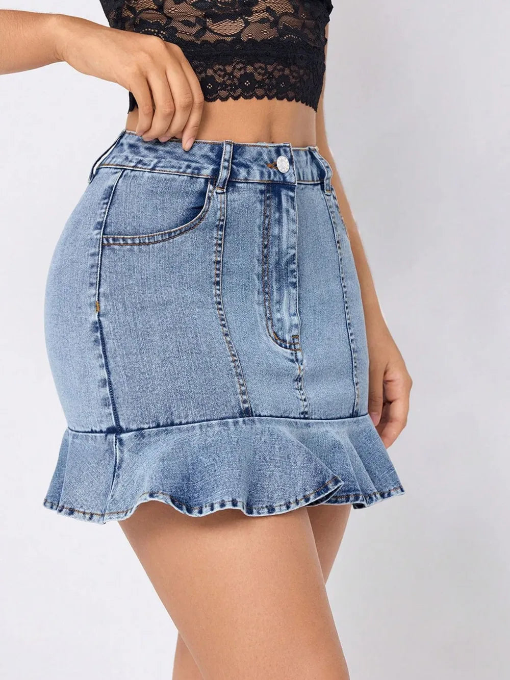 Ruffled Hem Denim Mini Skirt - Les secrets de Cath