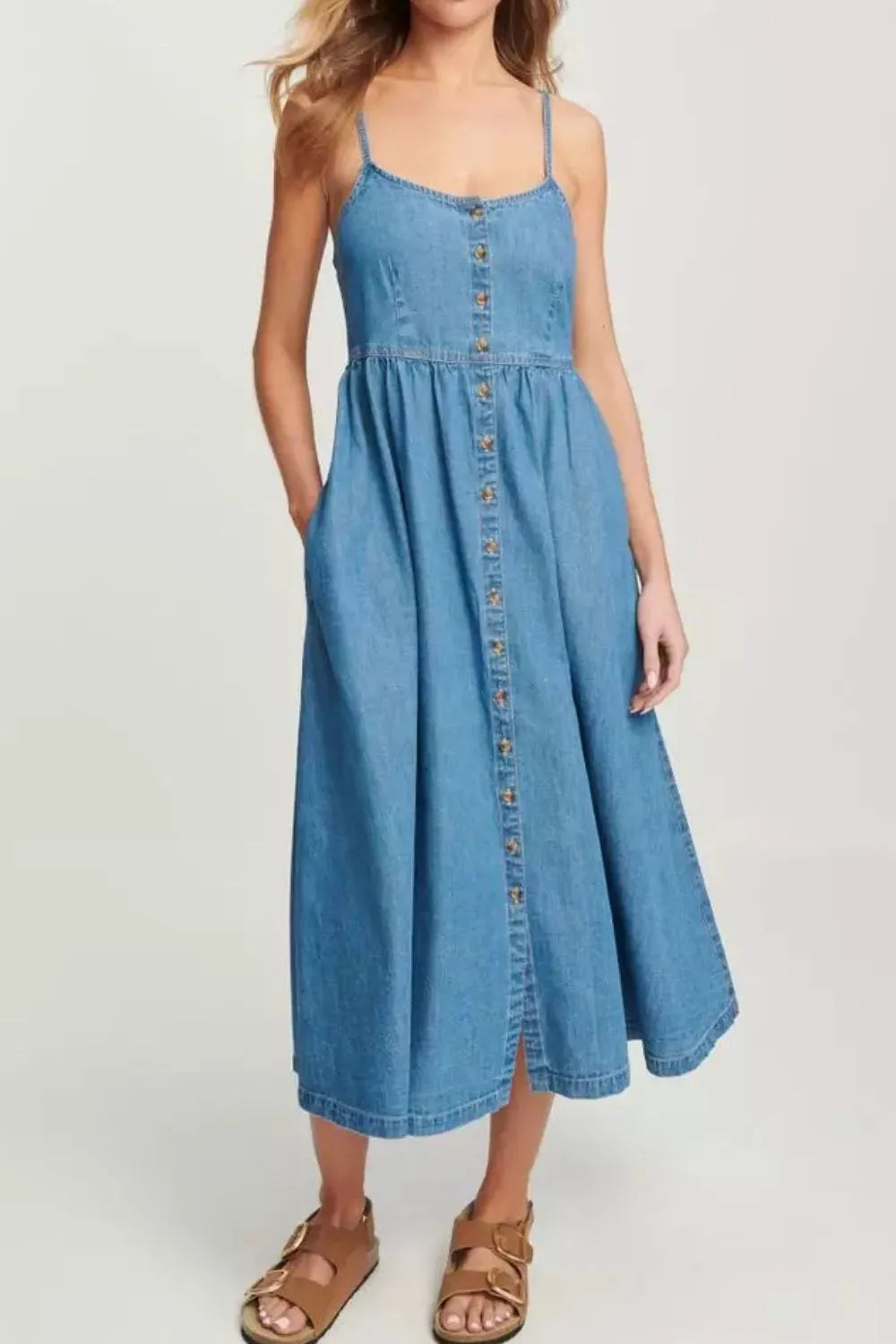 Button Front Denim Cami Dress - Les secrets de Cath