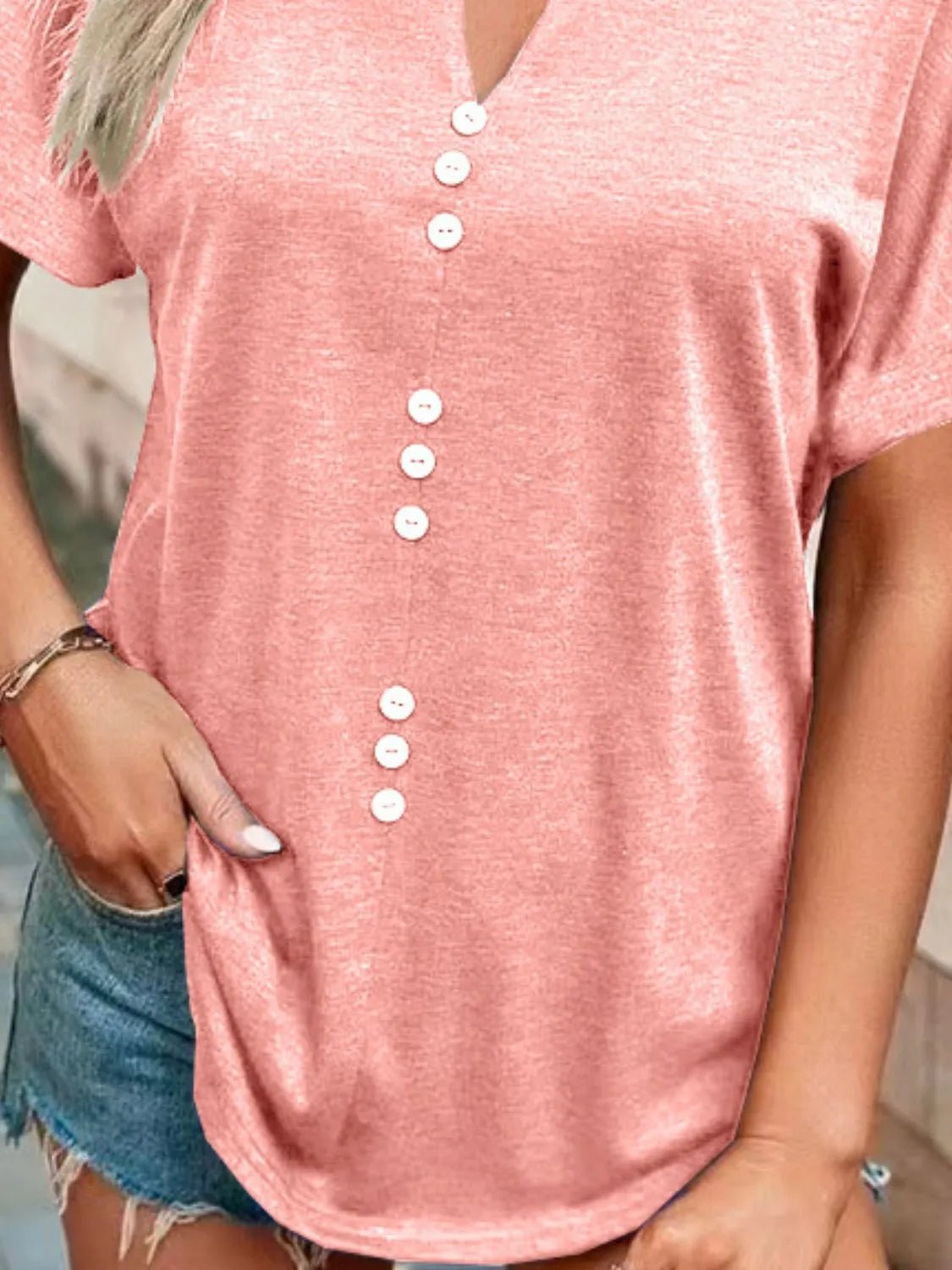 T-shirt à manches courtes cranté grande taille - Les secrets de Cath