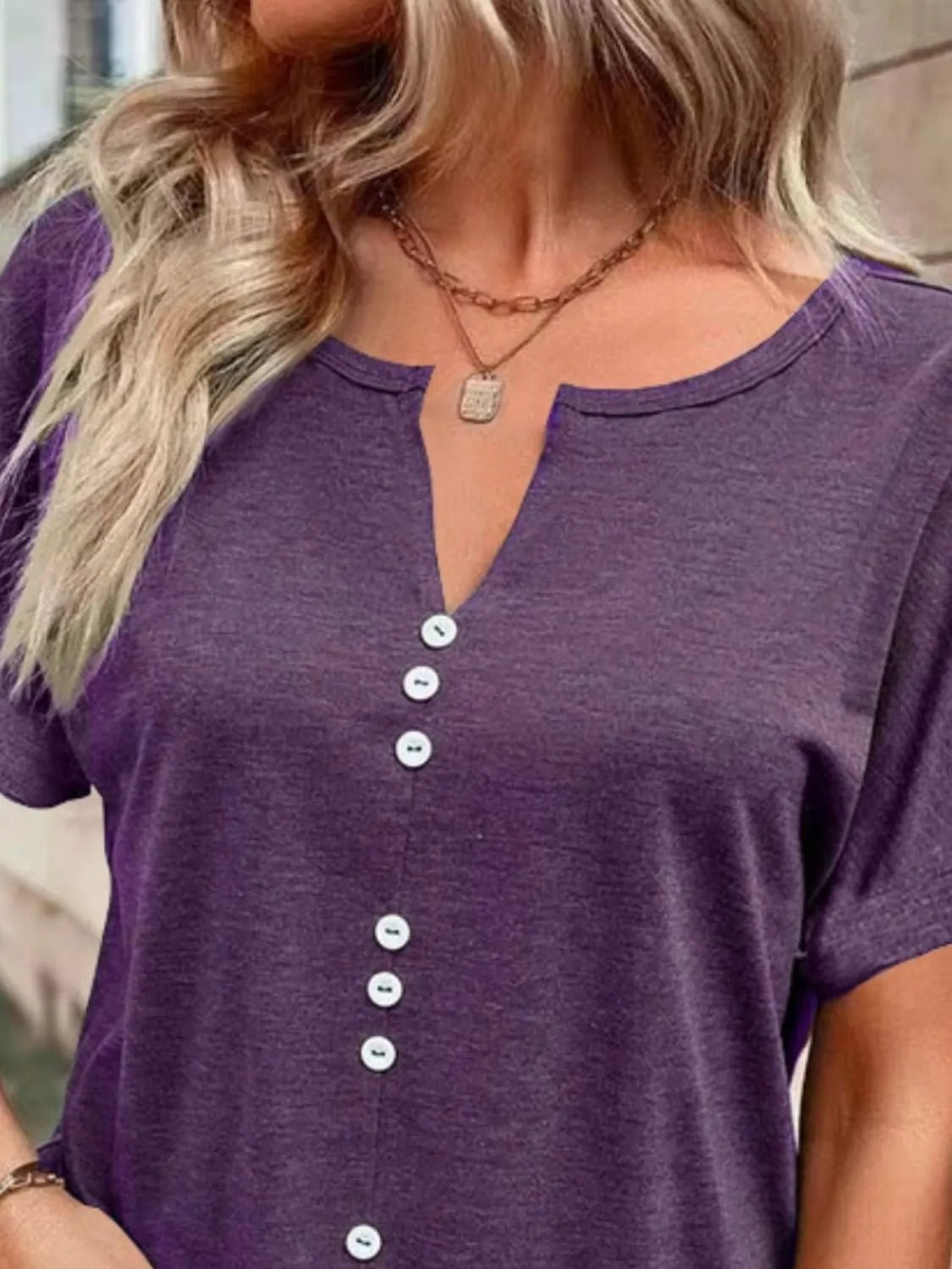 T-shirt à manches courtes cranté grande taille - Les secrets de Cath