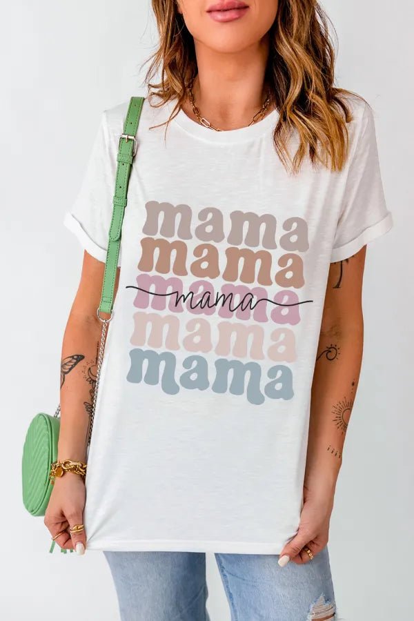 T-shirt ras du cou avec lettres MAMA - Les secrets de Cath