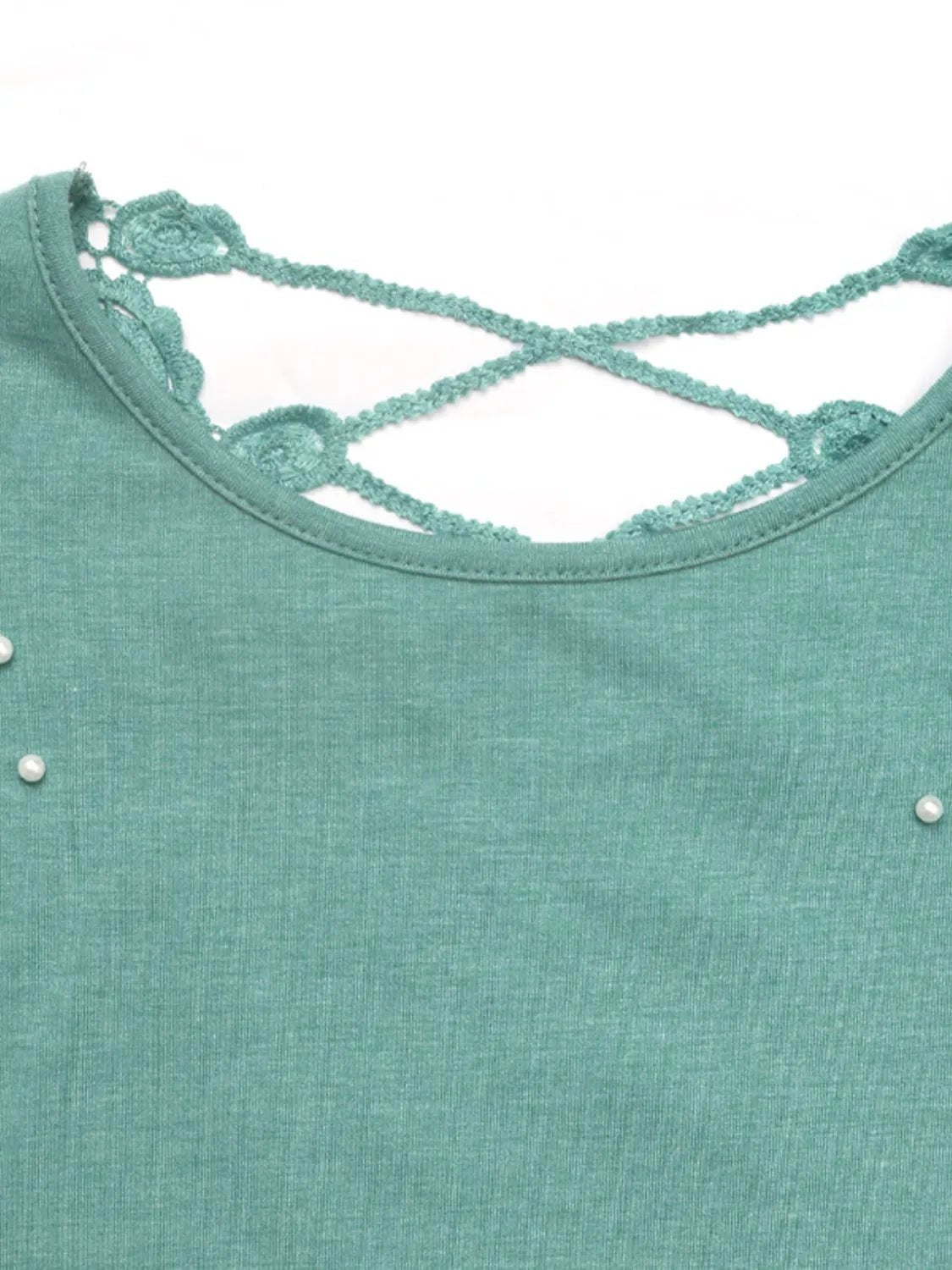 T-shirt à manches courtes et col rond avec détails en perles - Les secrets de Cath