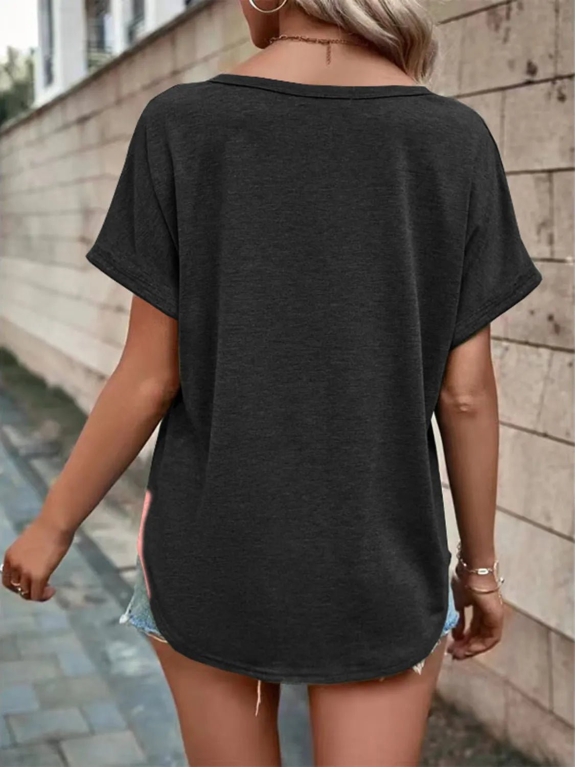 T-shirt à manches courtes cranté grande taille - Les secrets de Cath