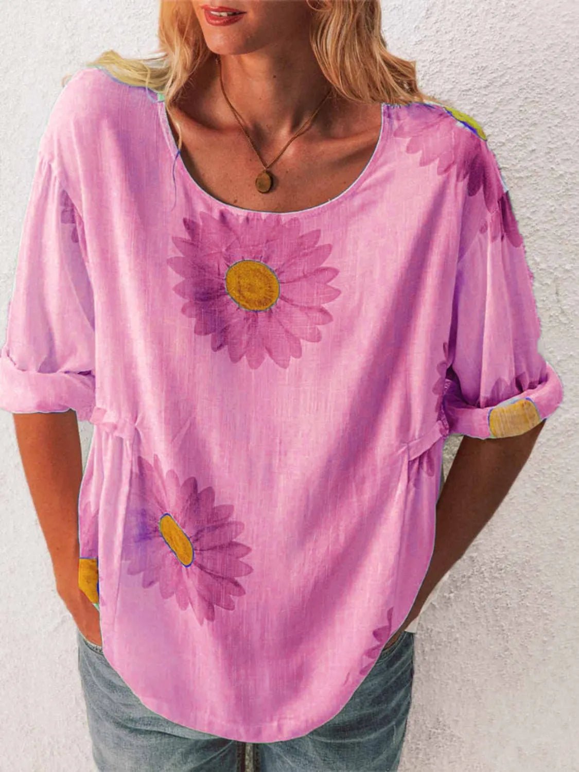 T-shirt à manches courtes et col rond avec imprimé floral - Les secrets de Cath
