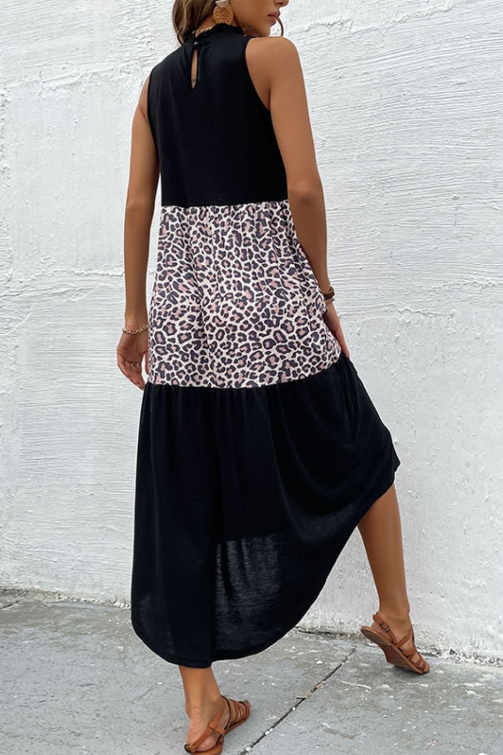 Robe longue sans manches à imprimé léopard contrasté Perfee - Les secrets de Cath