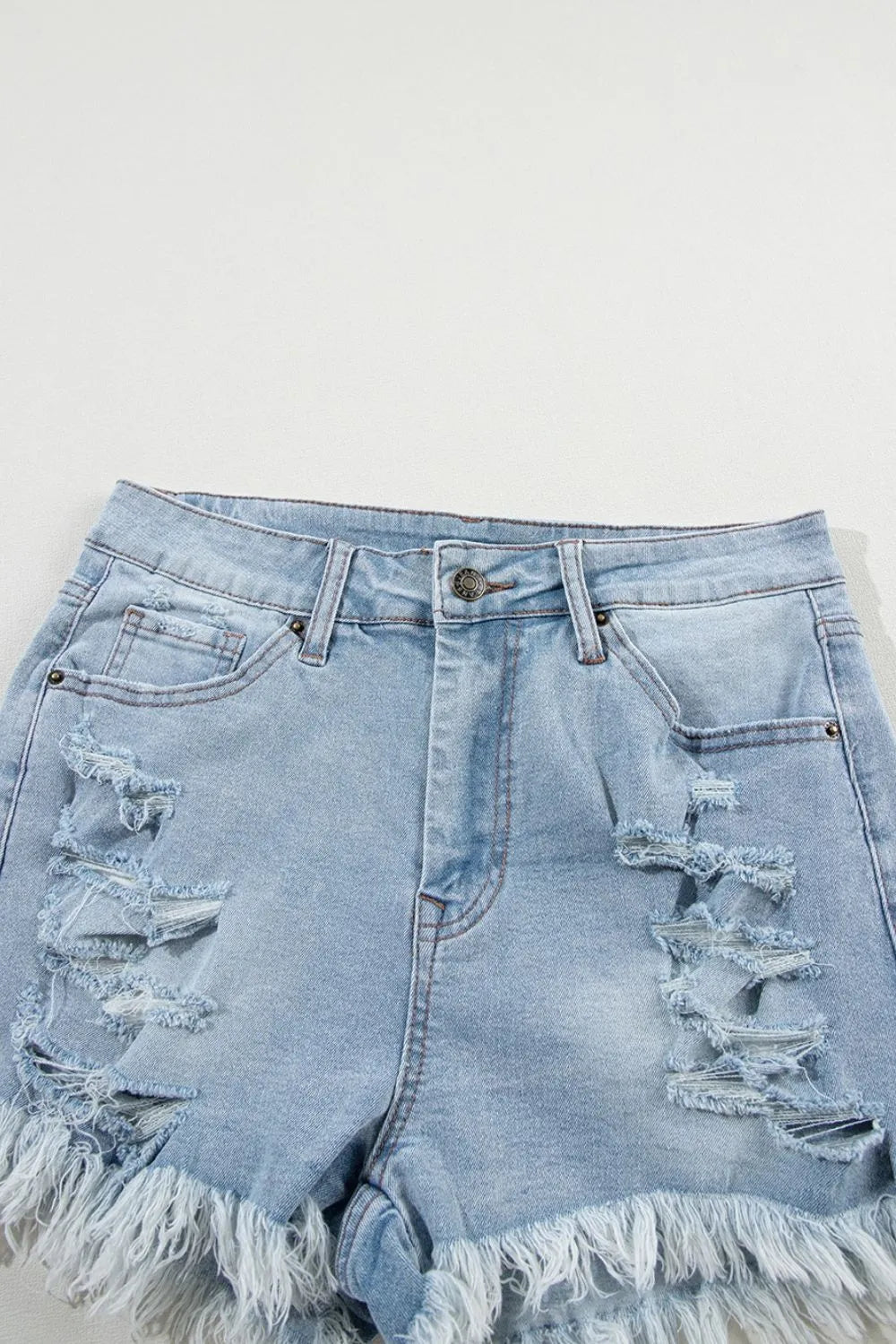 Distressed Raw Hem High Waist Denim Shorts - Les secrets de Cath