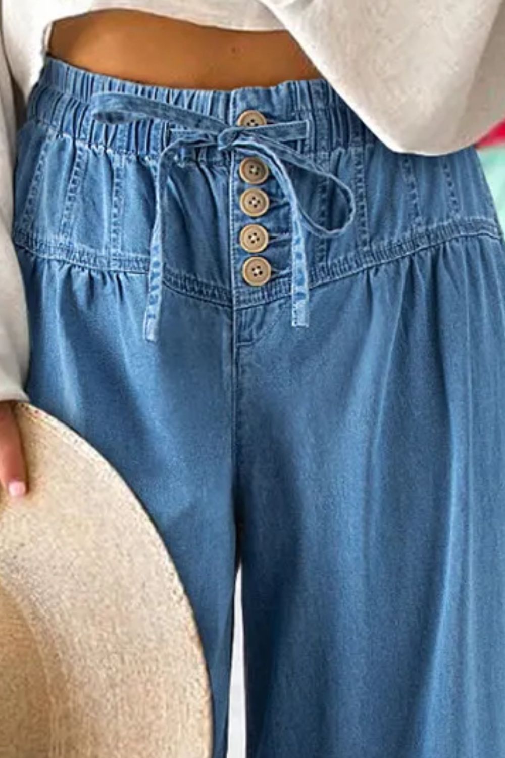 Jean large à taille élastique avec cordon de serrage - Les secrets de Cath