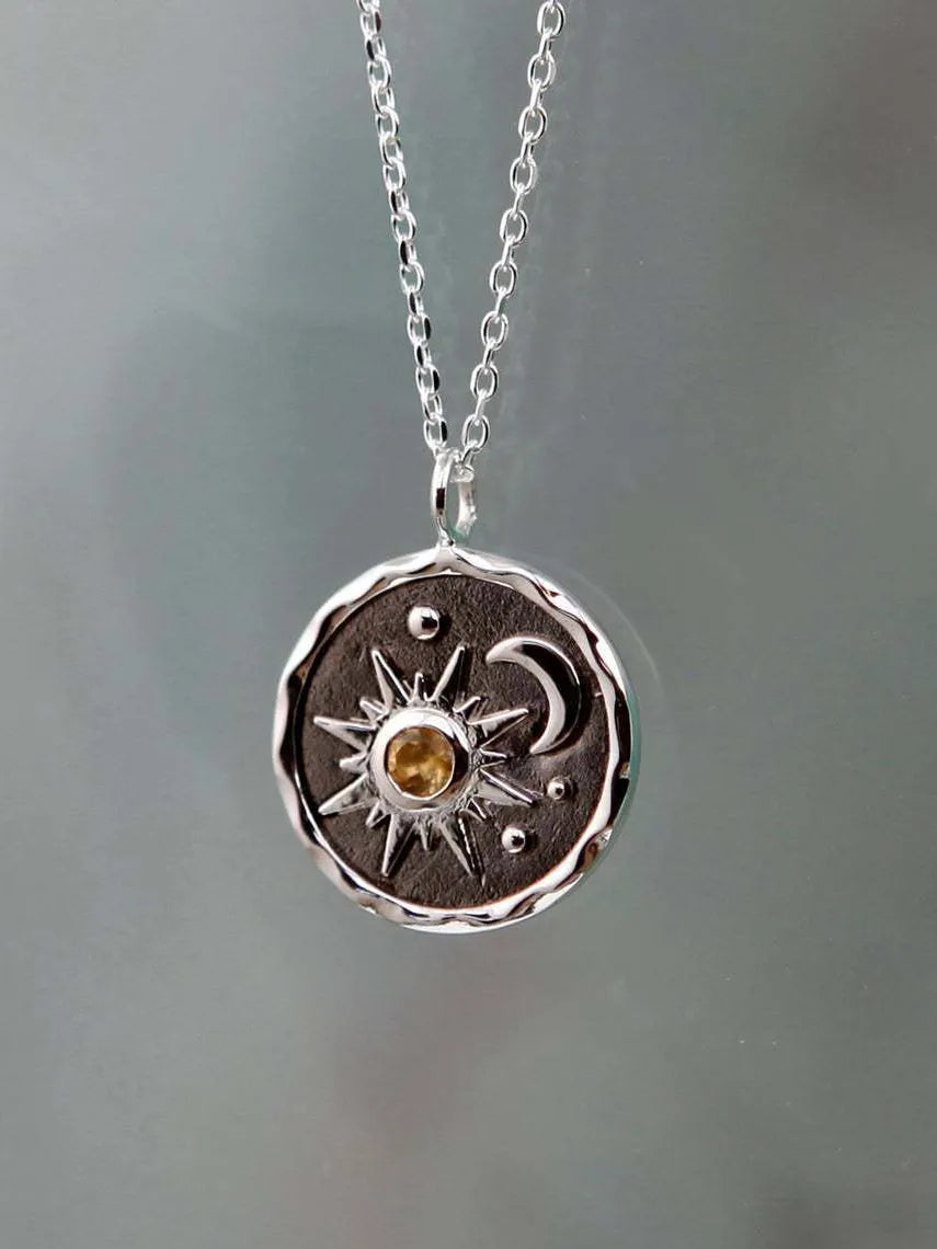 Collier soleil et lune en alliage incrusté de zircons - Les secrets de Cath
