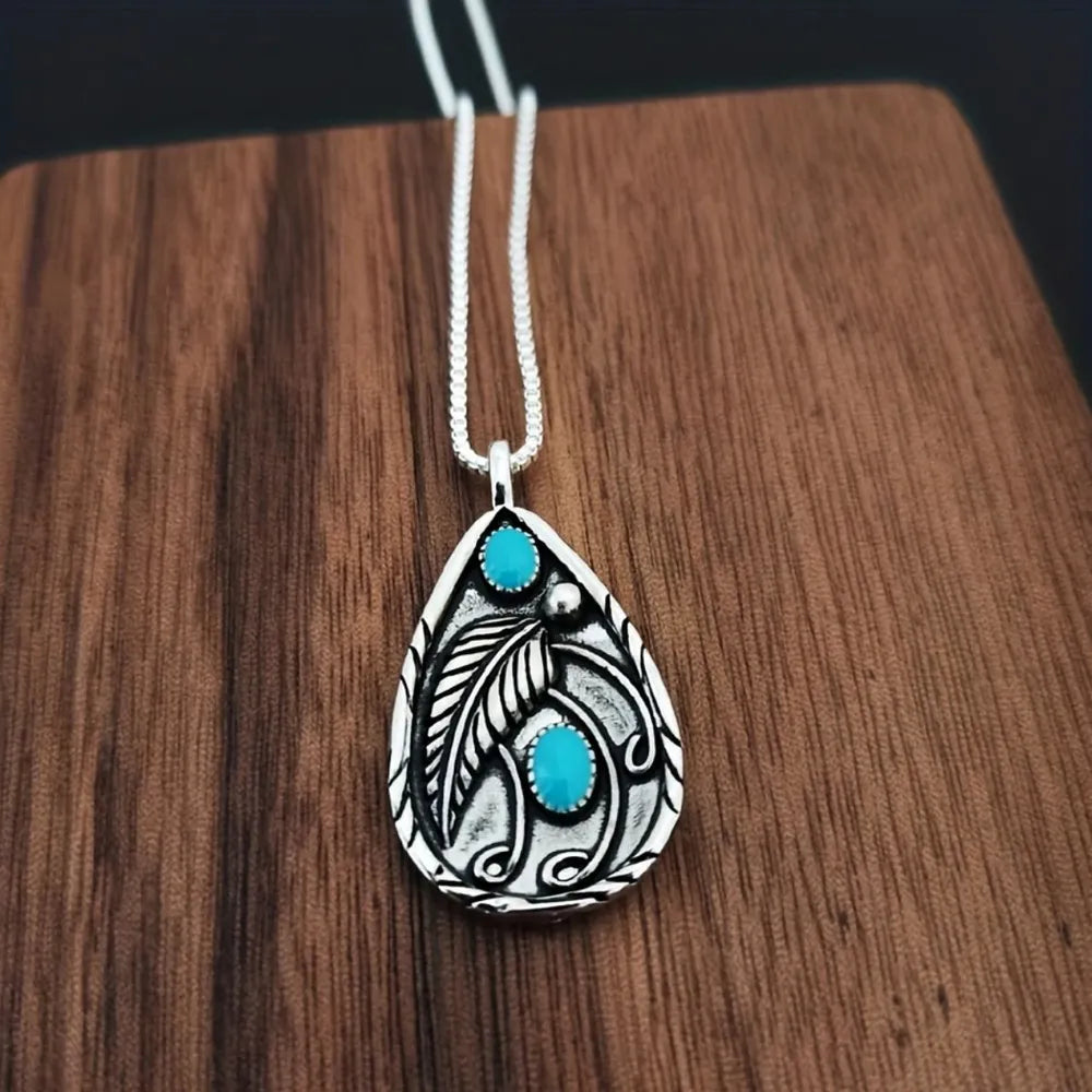 Collier avec pendentif en forme de larme en alliage de turquoise artificielle - Les secrets de Cath