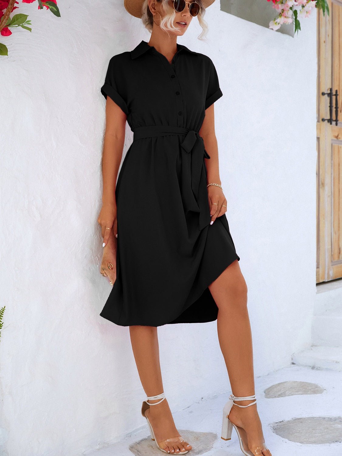 Robe boutonnée à manches courtes et ceinture nouée - Les secrets de Cath