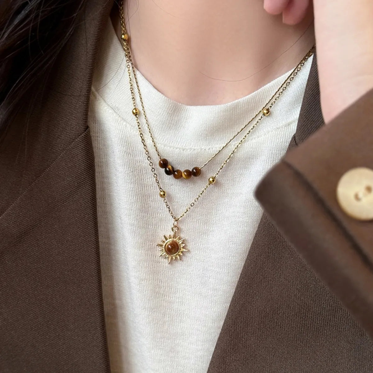Collier double couche en cuivre œil de tigre - Les secrets de Cath