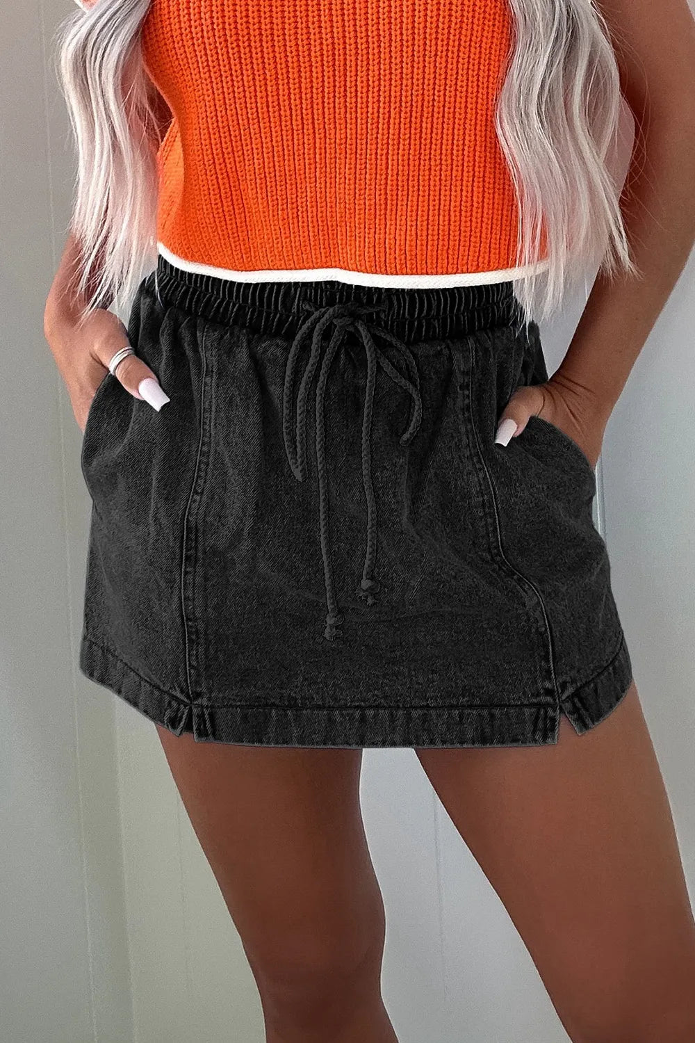 Drawstring High Waist Denim Shorts - Les secrets de Cath